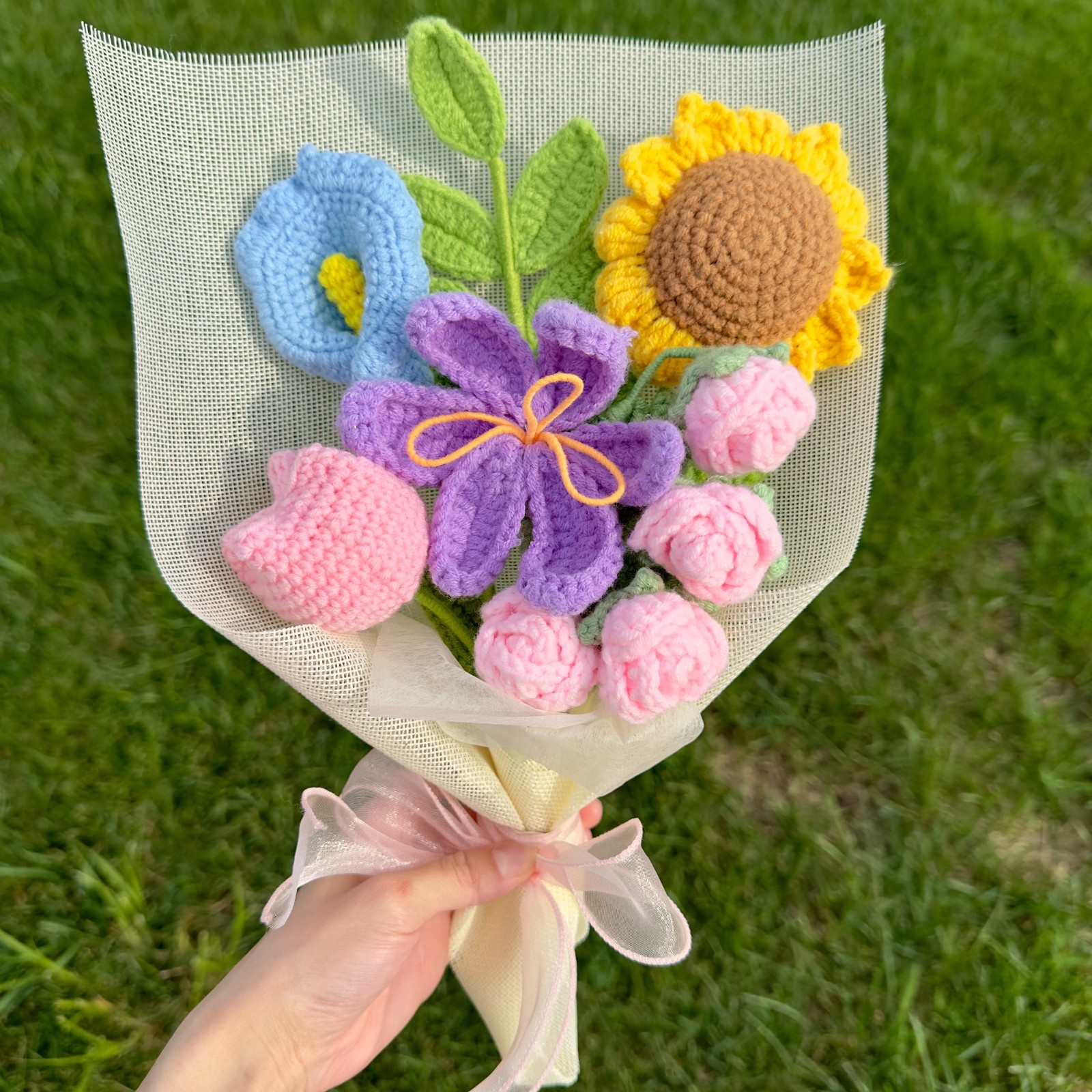 Crochet Flower Bouquet – Handmade Tulip, Rose, Sunflower | Forever Yarn Gift