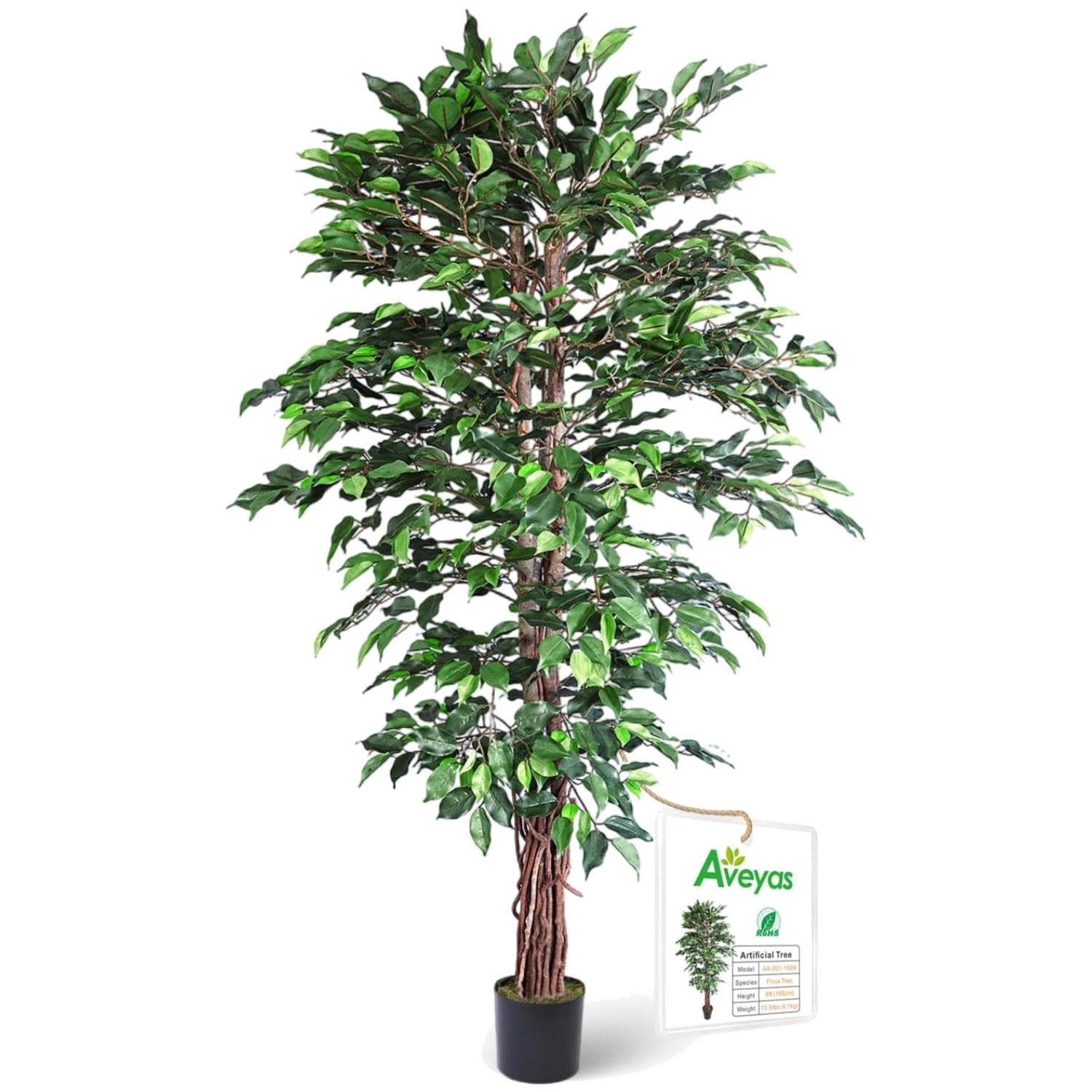 6ft Faux Ficus Silk Tree with Pot for Indoor Outdoor