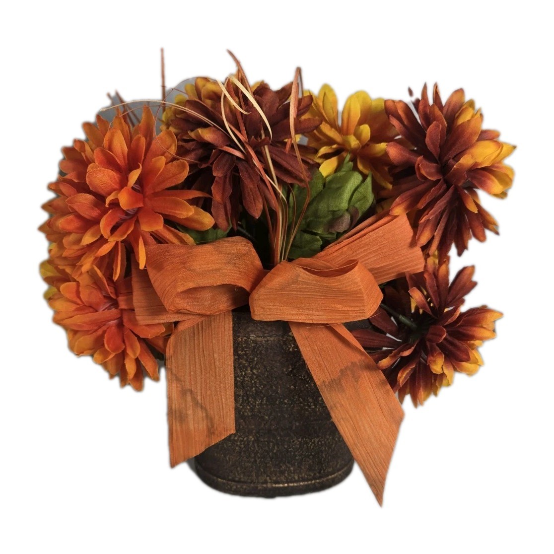 Fall Floral Decor Bouquet & Vase, Autumn Arrangement w/ Leaves Centerpiece