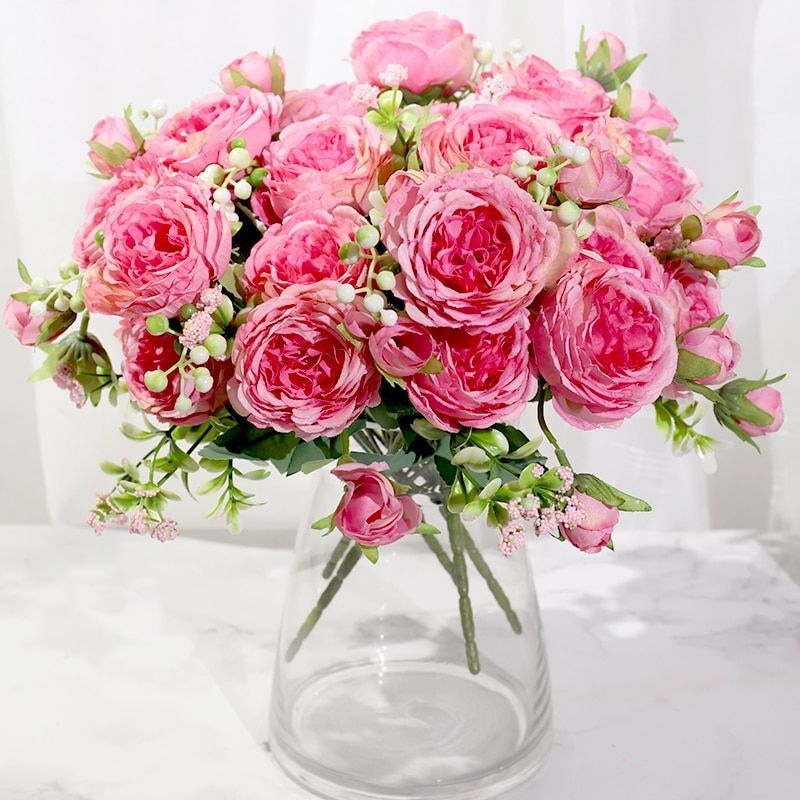 Silk Peony / Rose Artificial Flower High Quality Bouquet – Wedding / Home Decor