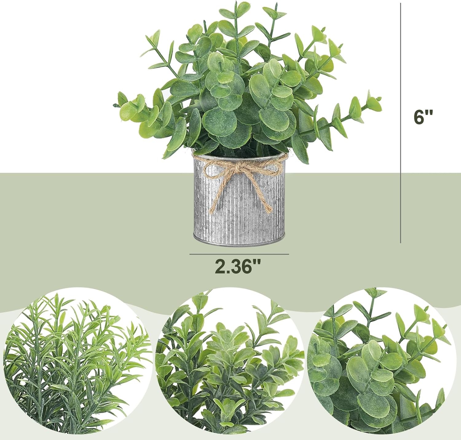 Fake Plants in Farmhouse Galvanized Metal Pots 3 Pack Small Potted Artificial