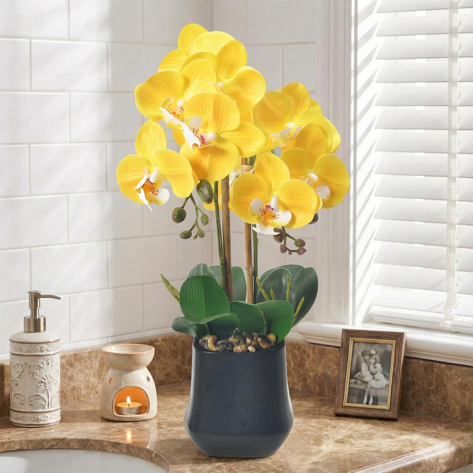 WishTip Orchids Artificial Plant in Ceramic Pot 18.5″ Faux Orchid Phalaenopsi…