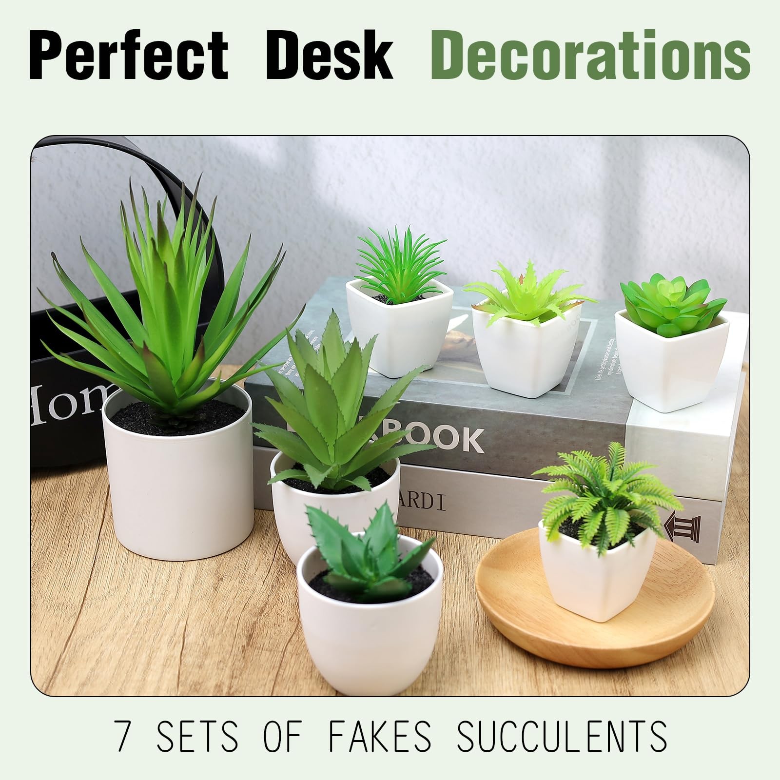 7 Pack Small Fake Plants Artificial Succulent White Pots Greenery Modern