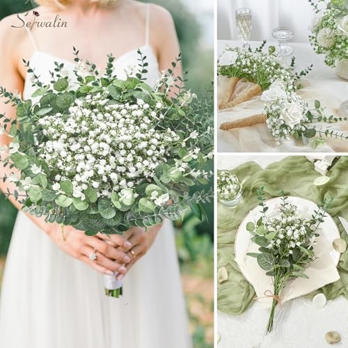 100 Pcs Mixed Artificial Eucalyptus Stems,Babys Breath Artificial 100pcs