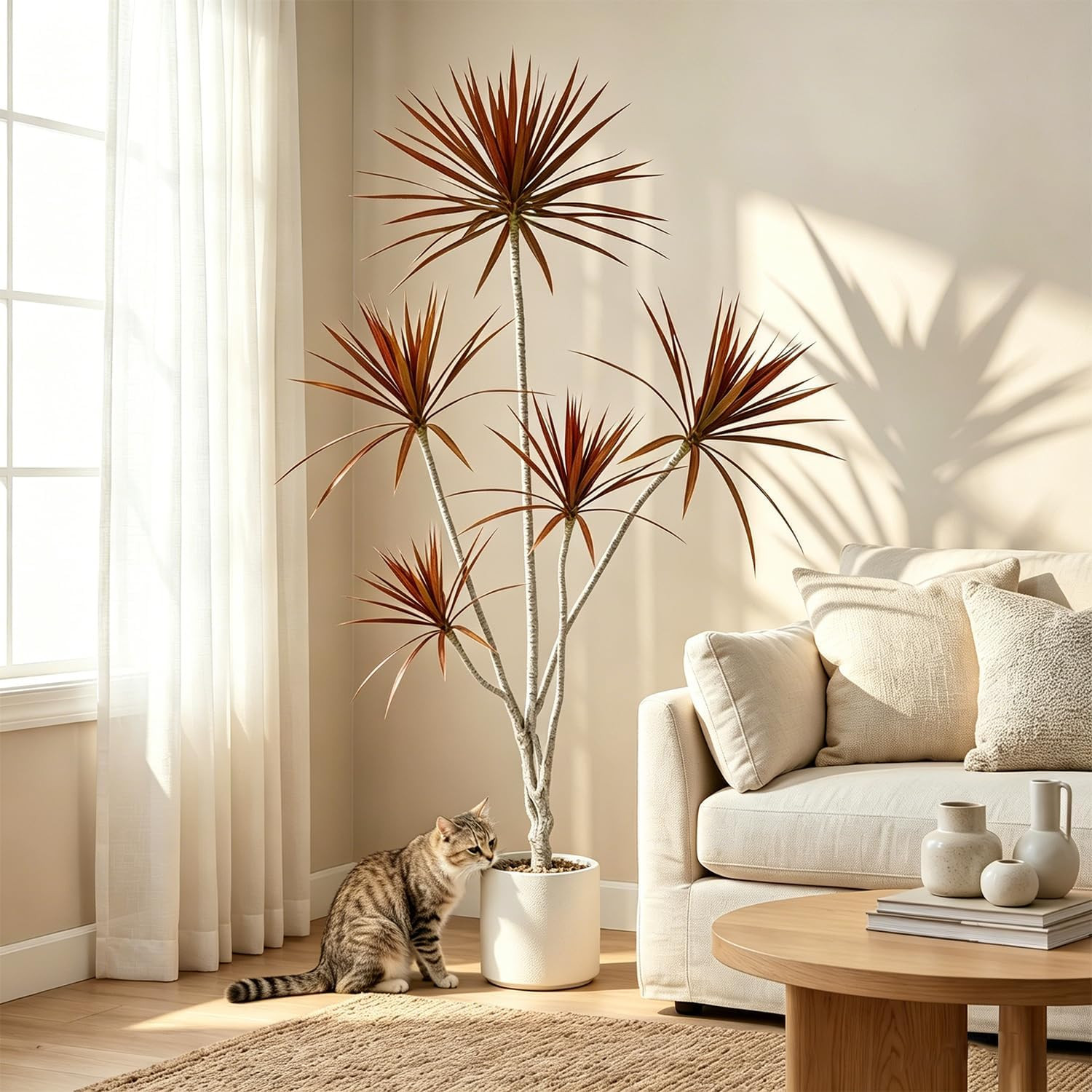 Artificial Dracaena marginata Tree, 6ft Tall Tropical Faux Tree | Rust Red Folia
