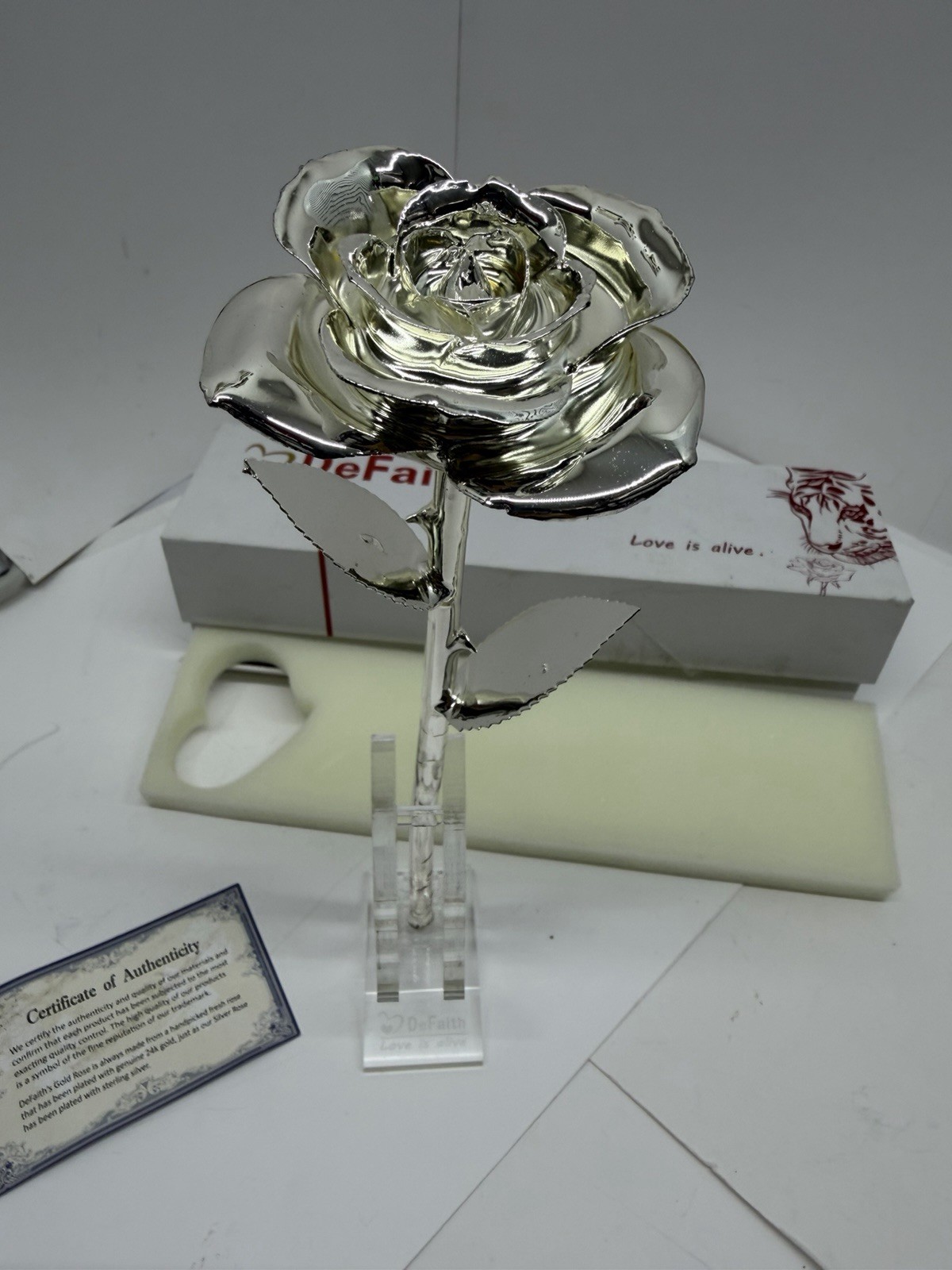 DeFaith 24K Gold Plated Real Rose w/ Gift Box Display Stand & Certificate