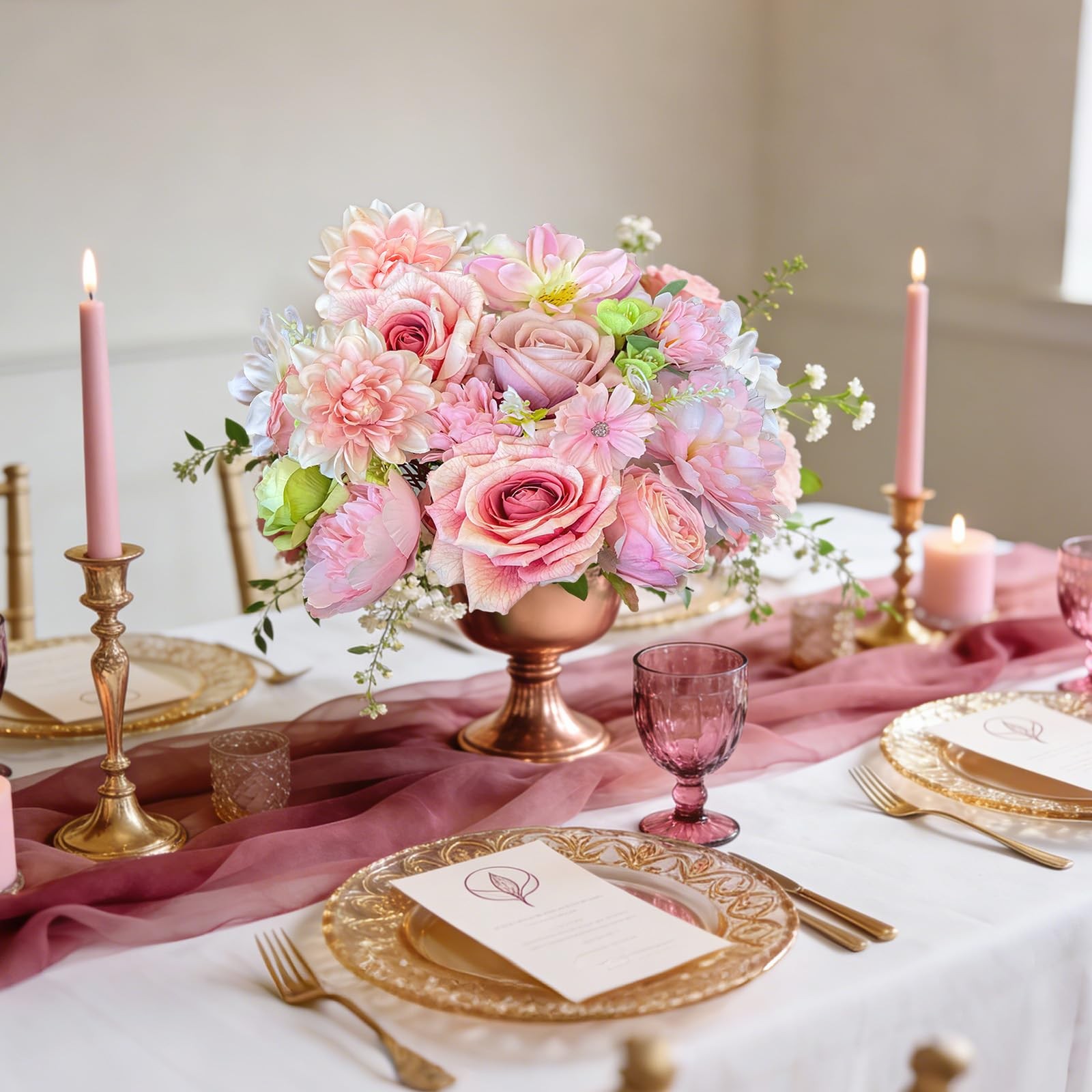 Artificial Flowers Pink Mix Silk Fake Flowers with Stems Set for Floral Arran…
