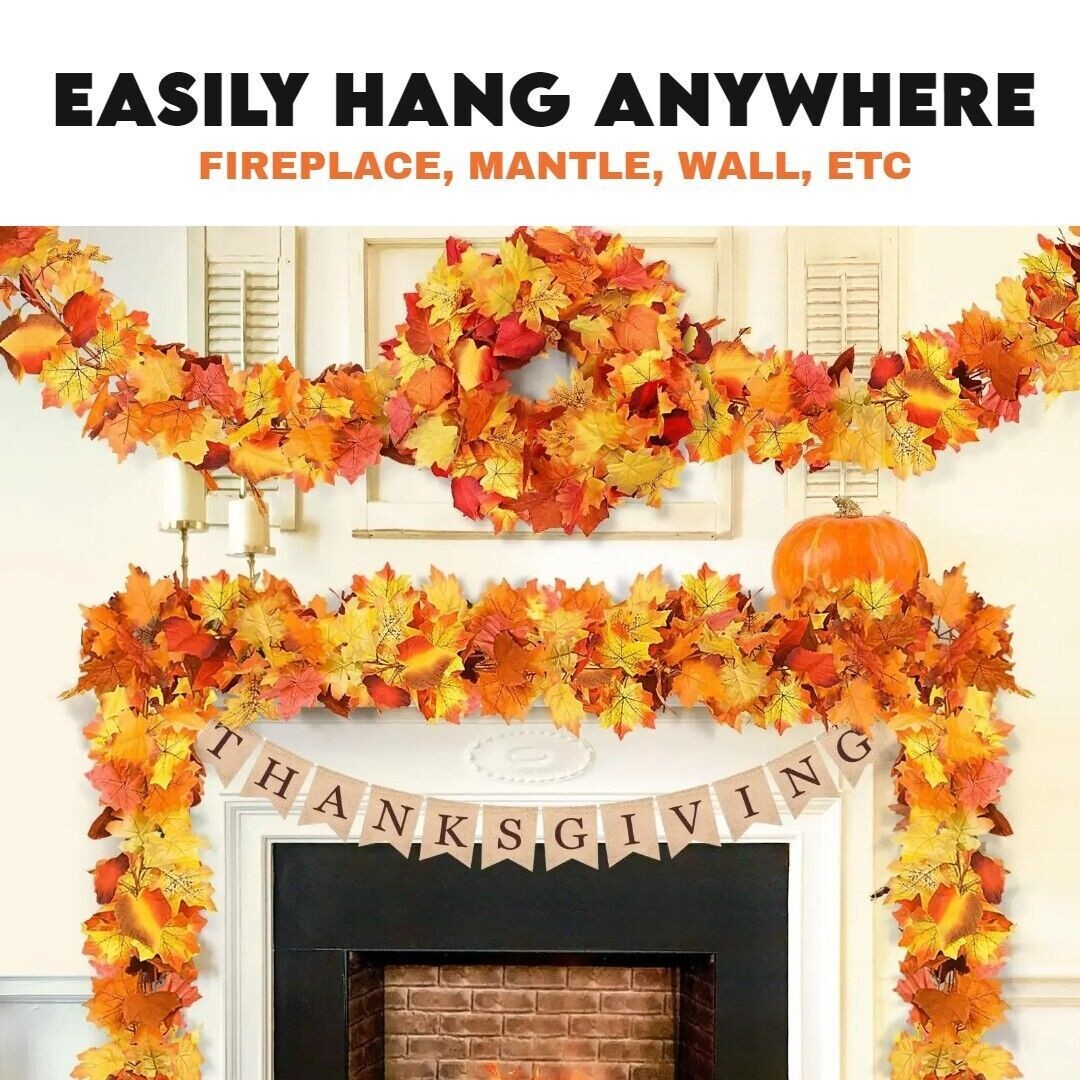 5Pack Maple Leaf Rattan Artificial Fall Garland Foliage Mantle Vine Autumn Decor