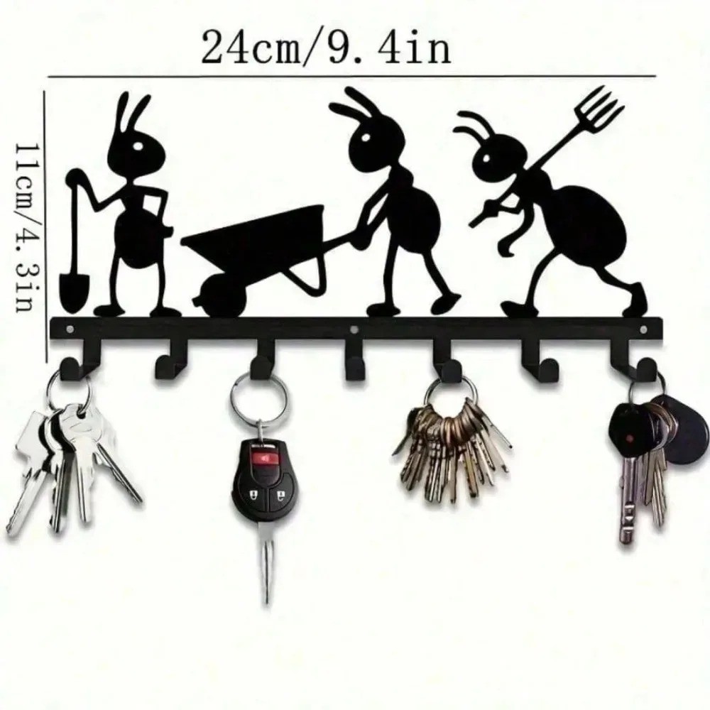 Ant Themed 7-Hook Metal Key Holder Wall Mount Organizer for Kitchen Office
