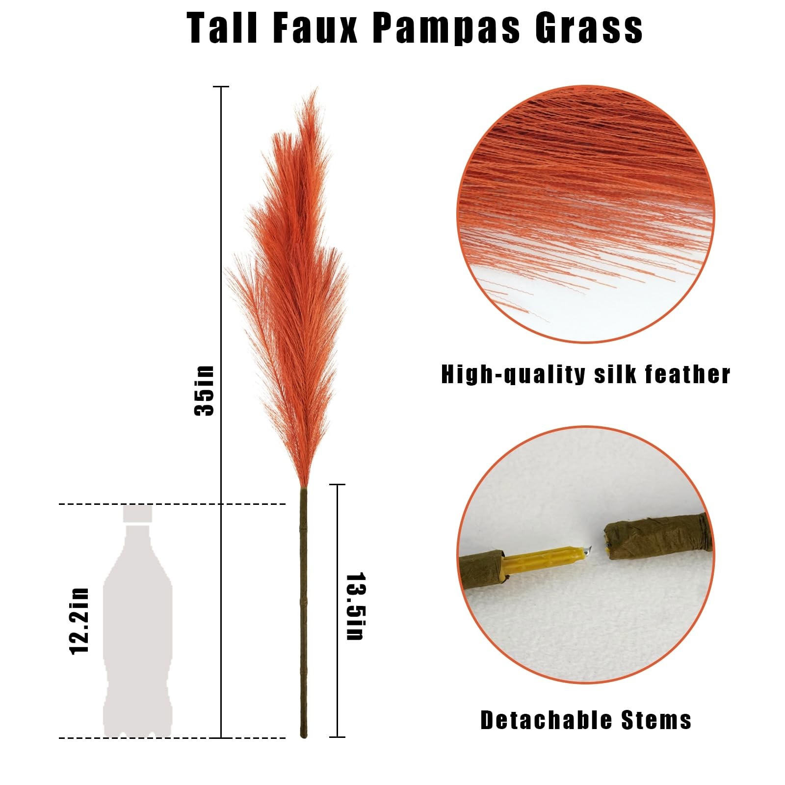 8pcs Orange Pampas Grass Tall, 35″ Fluffy Faux Colored Pompas Grass Artificia…