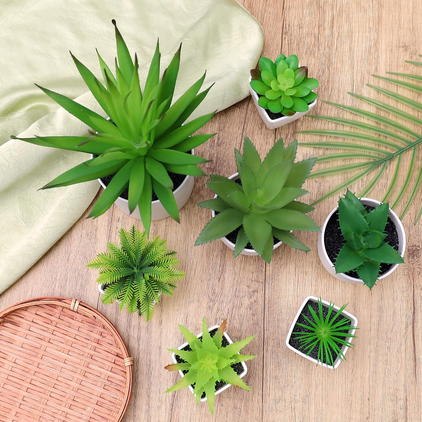 7 Pack Small Fake Plants Artificial Succulent White Pots Greenery Modern