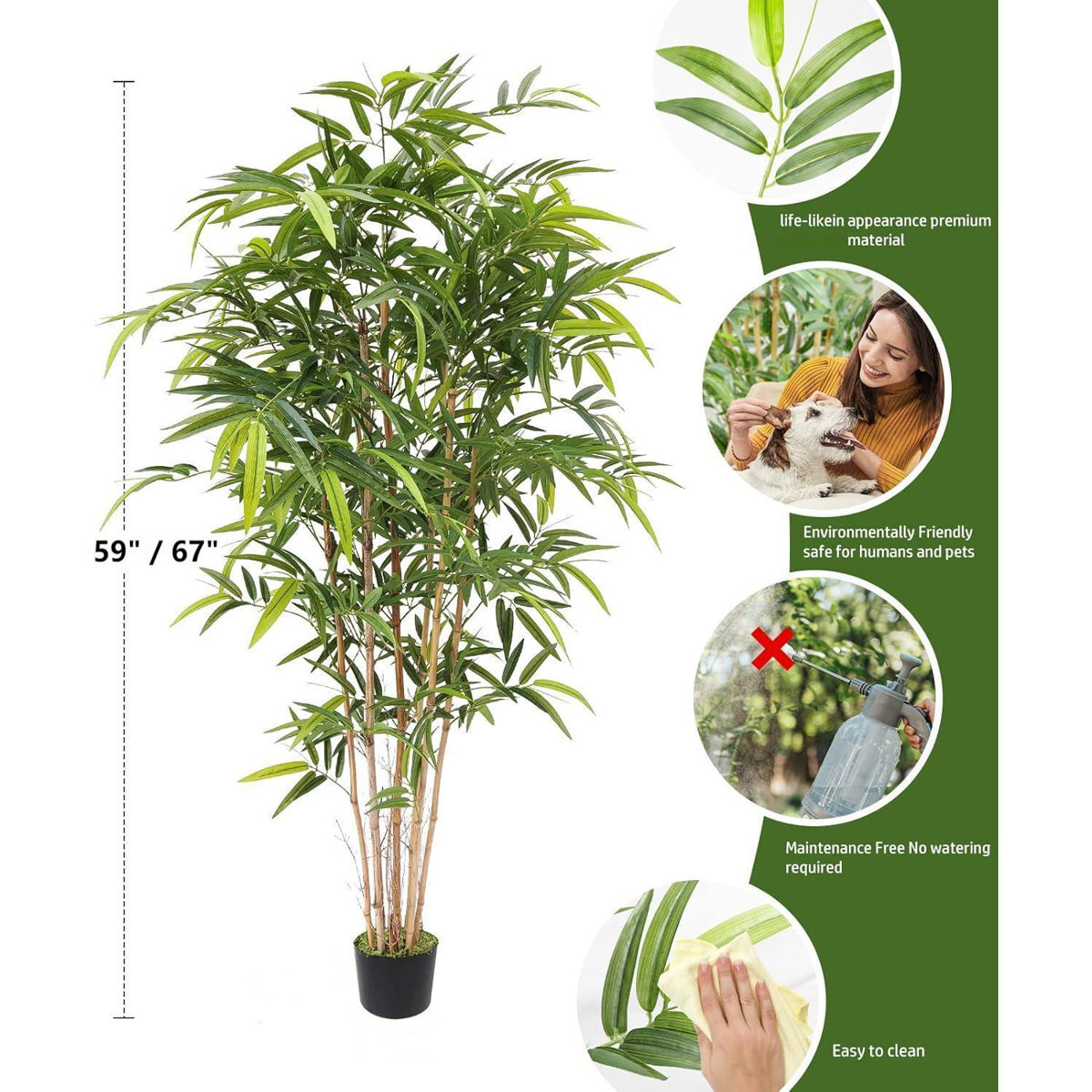 Artificial Bamboo Tree, Fake Plants for Home Decor, Natural Wood Trunk