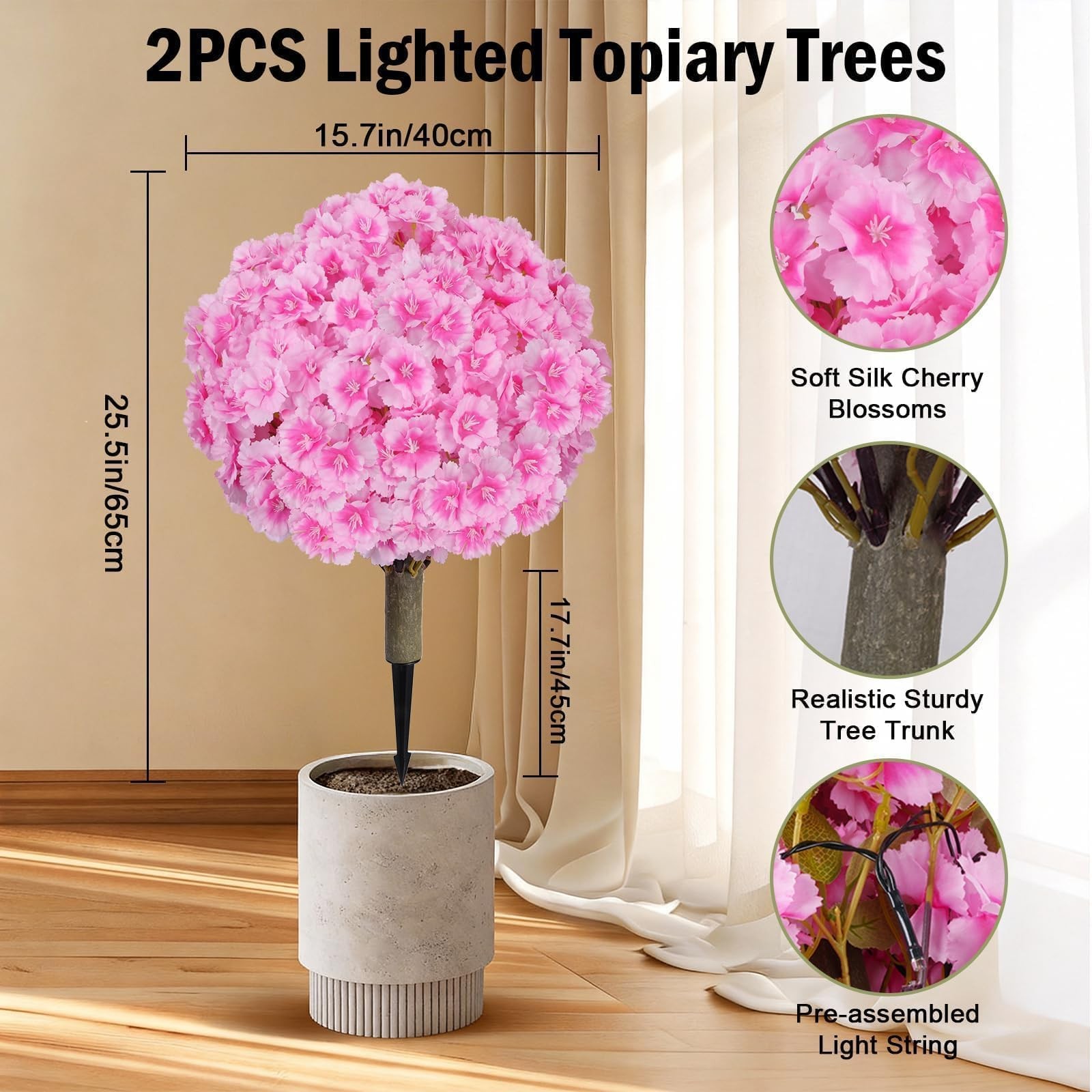Artificial Flowers Bushes for Outdoors Pink Artificial Boxwood Topiary Lighte…