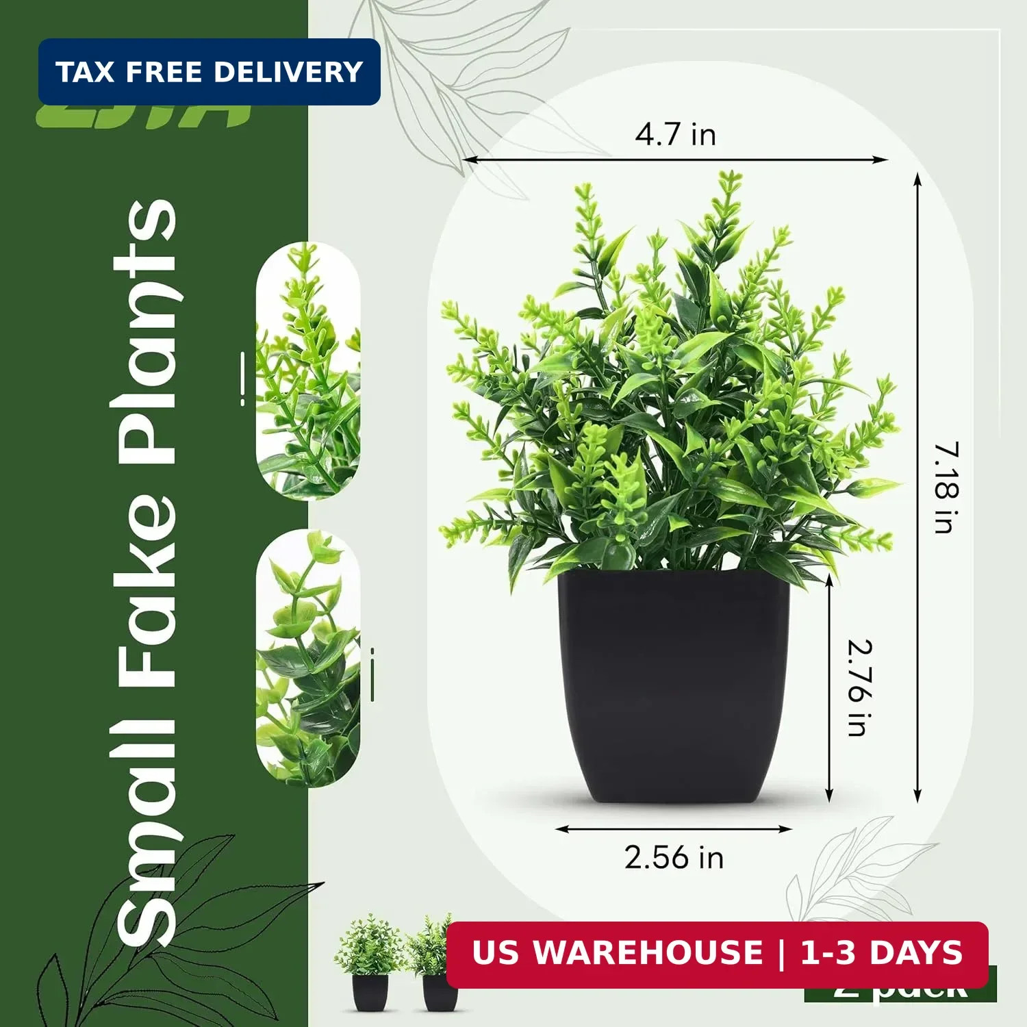 2 Pack Small Fake Plants Black Bathroom Accessories for Home Bedroom Bathroom Ki