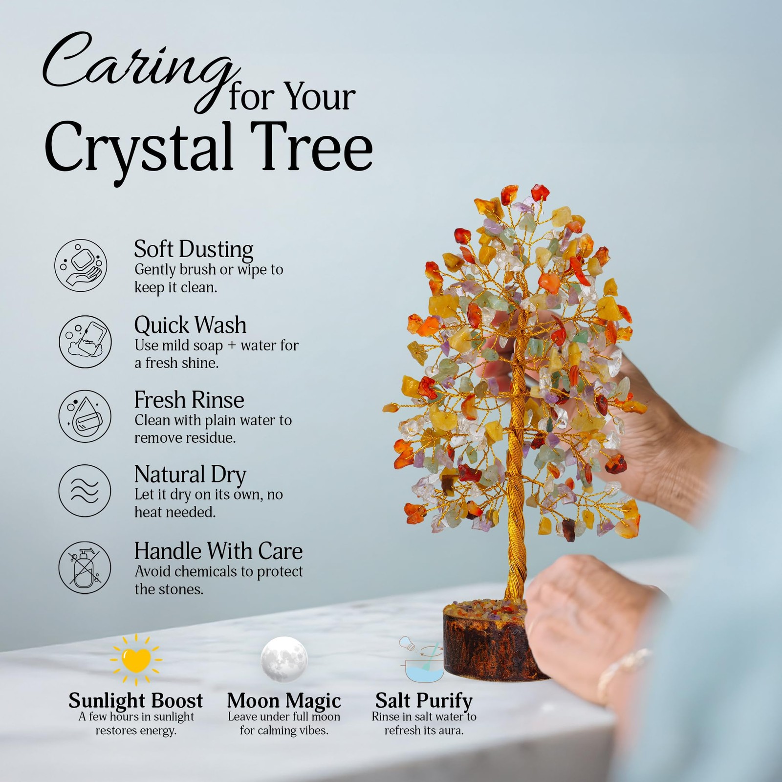 Gemstone Money Tree Reiki Healing Chakra Balancing Handmade Bonsai Trees Spir…