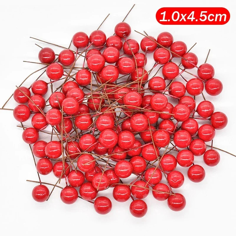 500/50Pcs Mini Artificial Red Berries DIY Floral Wreath Ornament Fake Berry Cher