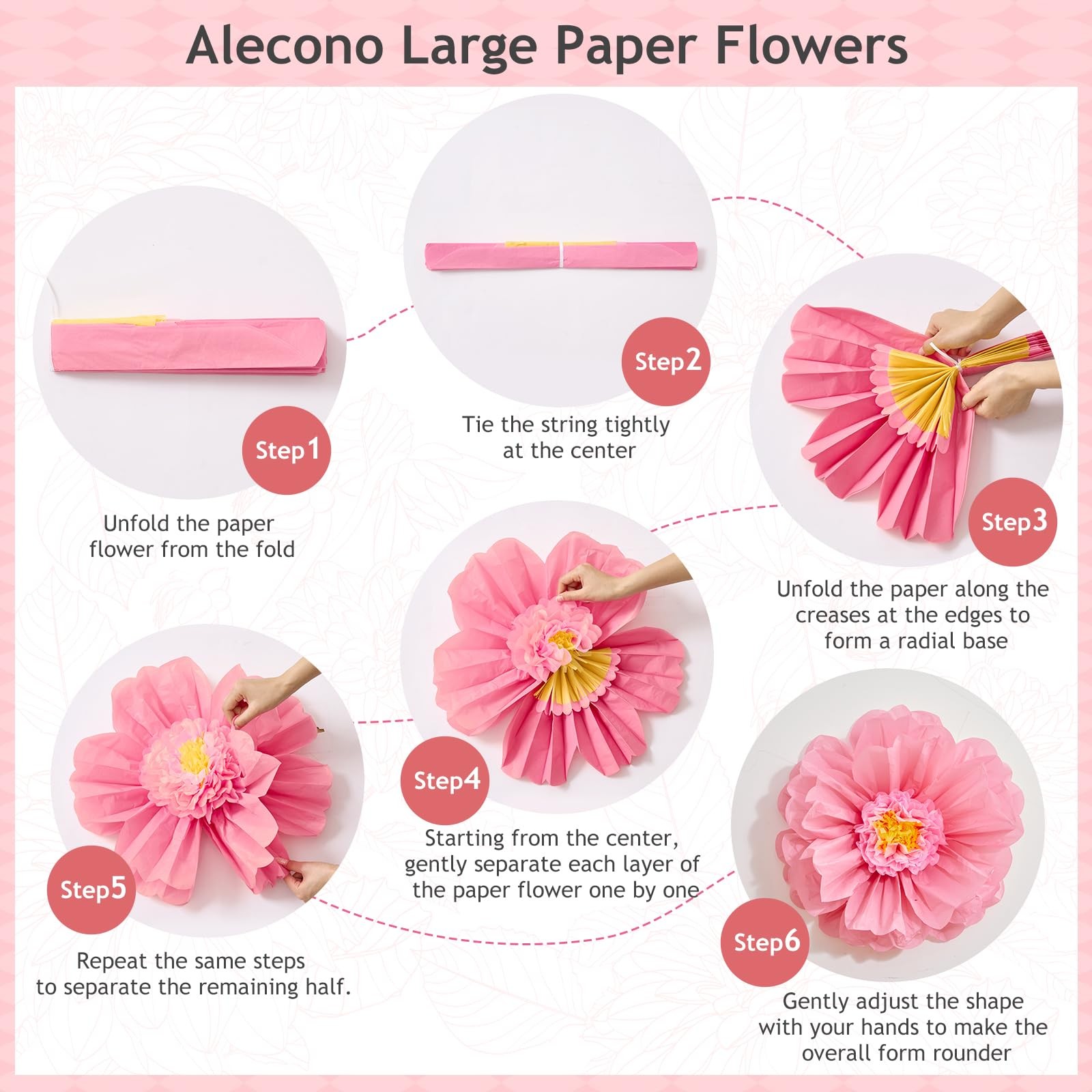 9 PCS Giant Handcrafted Tissue Paper Flowers Crepe Wall Decor 1424 Inch