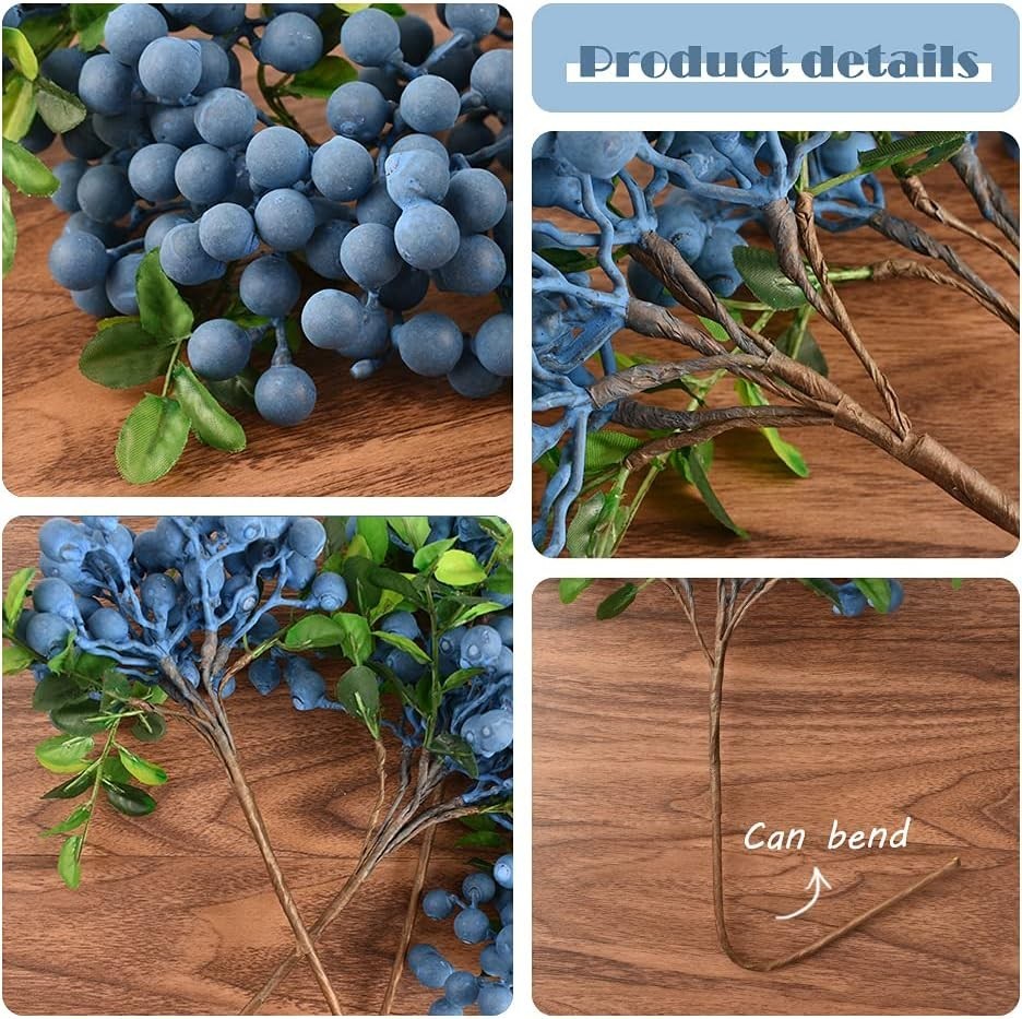 Realistic Plastic Blueberries – 4pcs Artificial Fruits for Stylish Bouquets