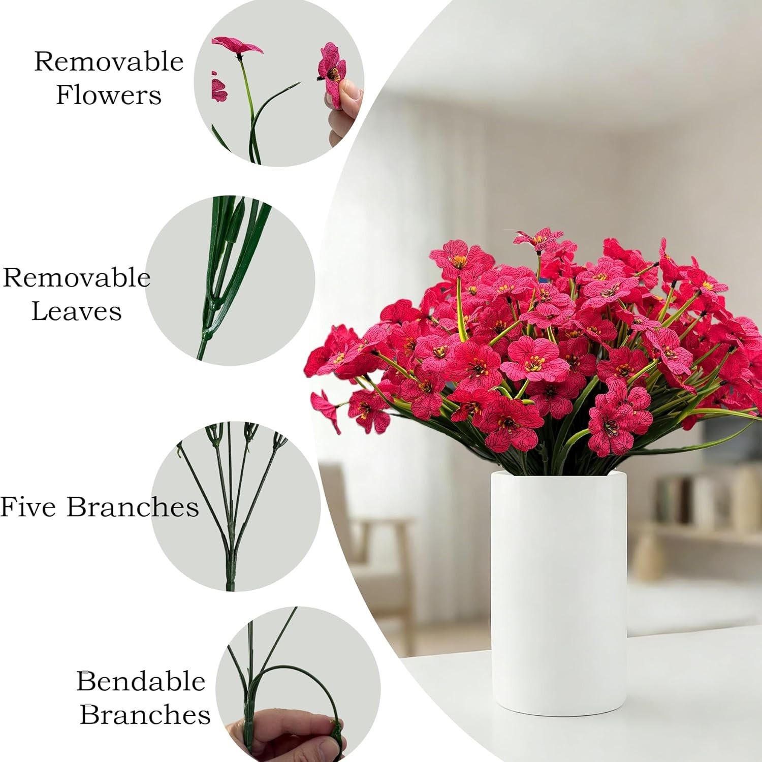 Vibrant 20-Piece Fuchsia Faux Flowers Set – Perfect for Outdoor and Indoor Decor
