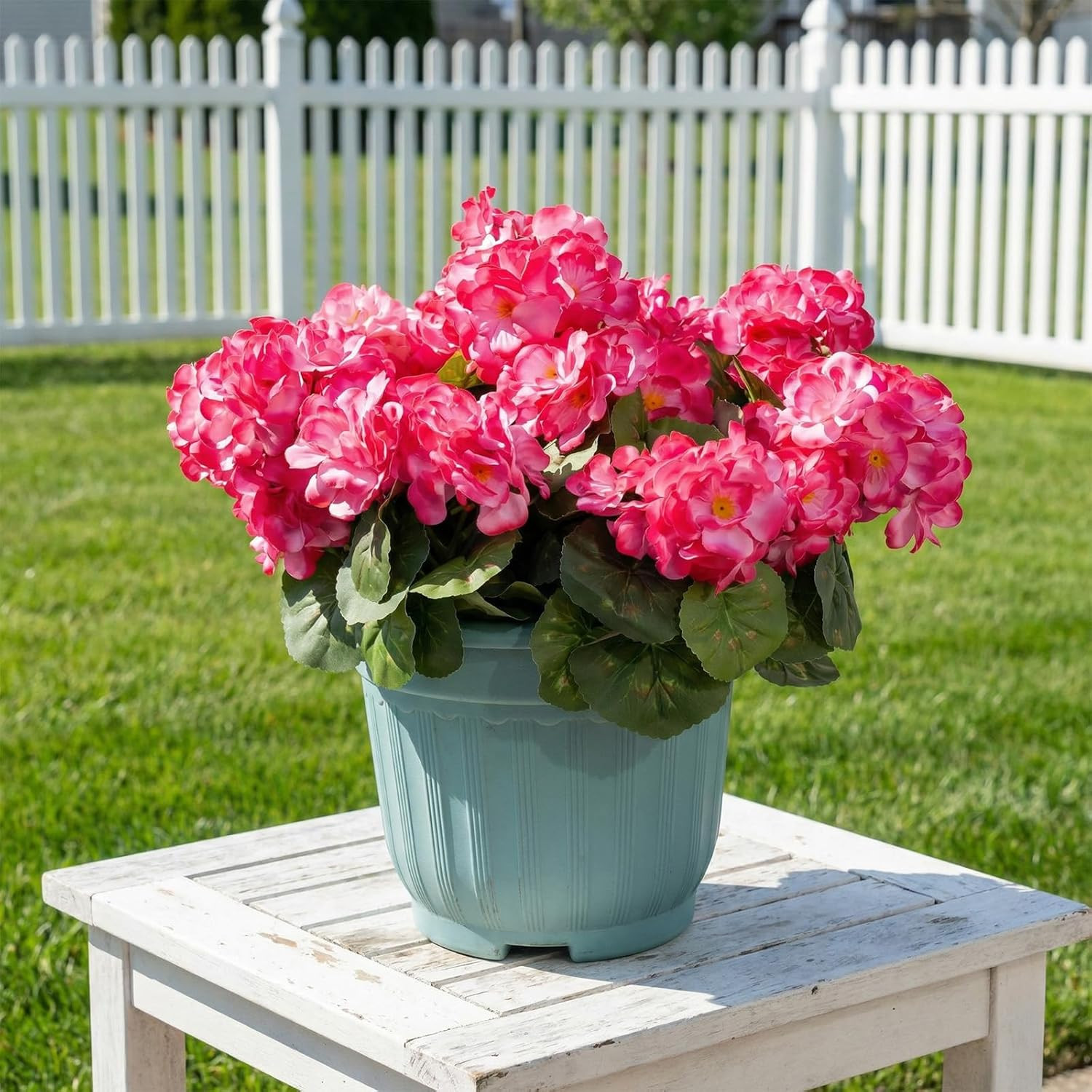 FULLMUSIC Artificial Flowers for Outdoor, UV Resistant Realistic Geranium Fake F