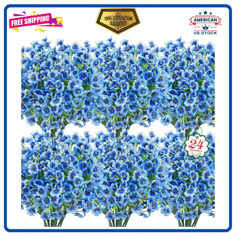 24 Bundles Artificial Flowers UV Resistant Silk Faux Plants for Outdoor Decor