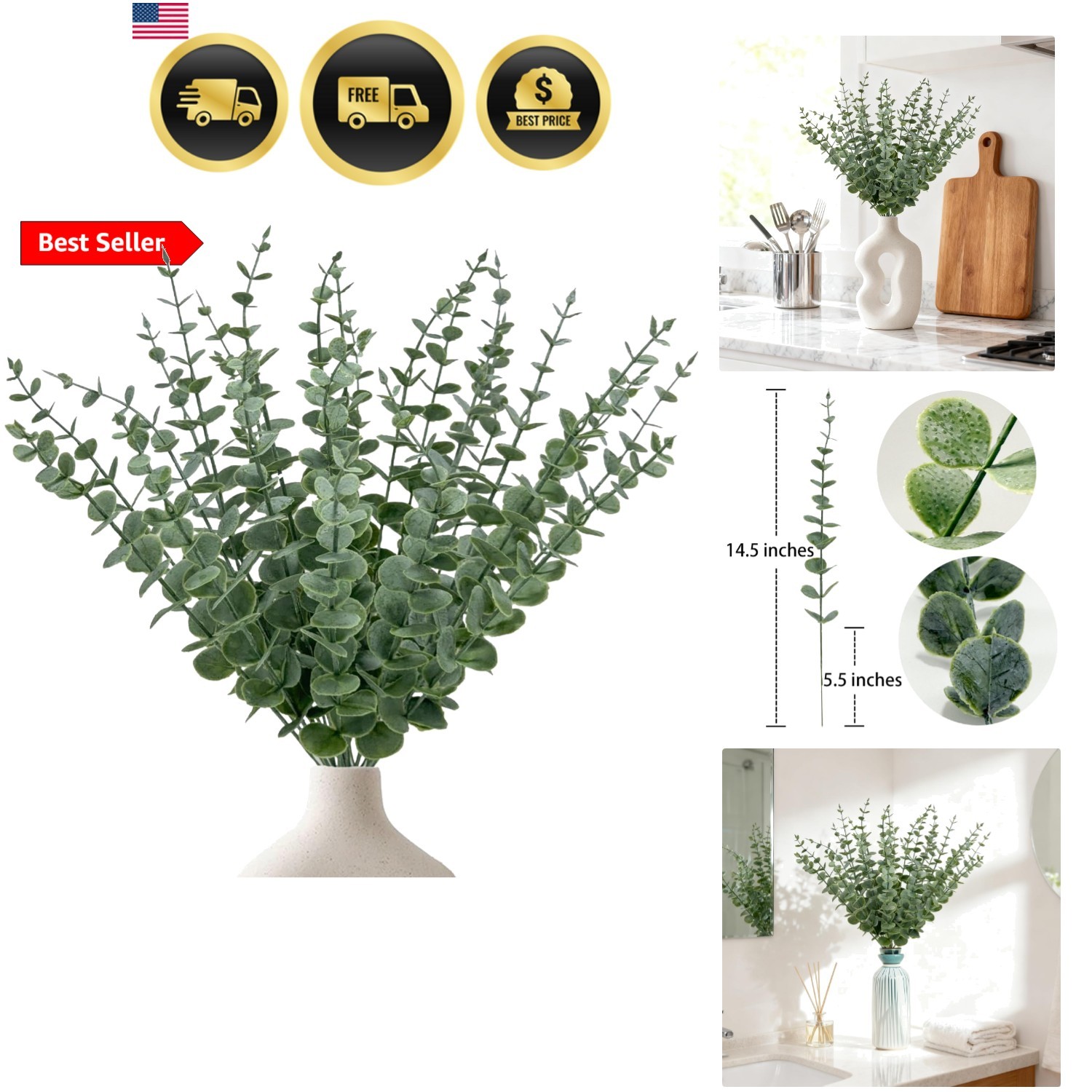 25Pcs Artificial Eucalyptus Stems, Realistic Fake Eucalyptus Branches for Hom…