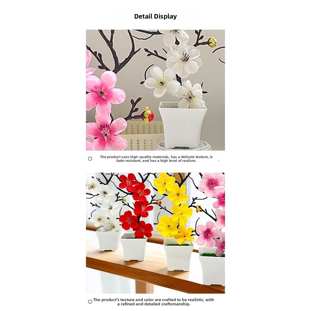 Realistic Artificial Winter Plum Flower Arrangement in Square Pot 10x10x26cm