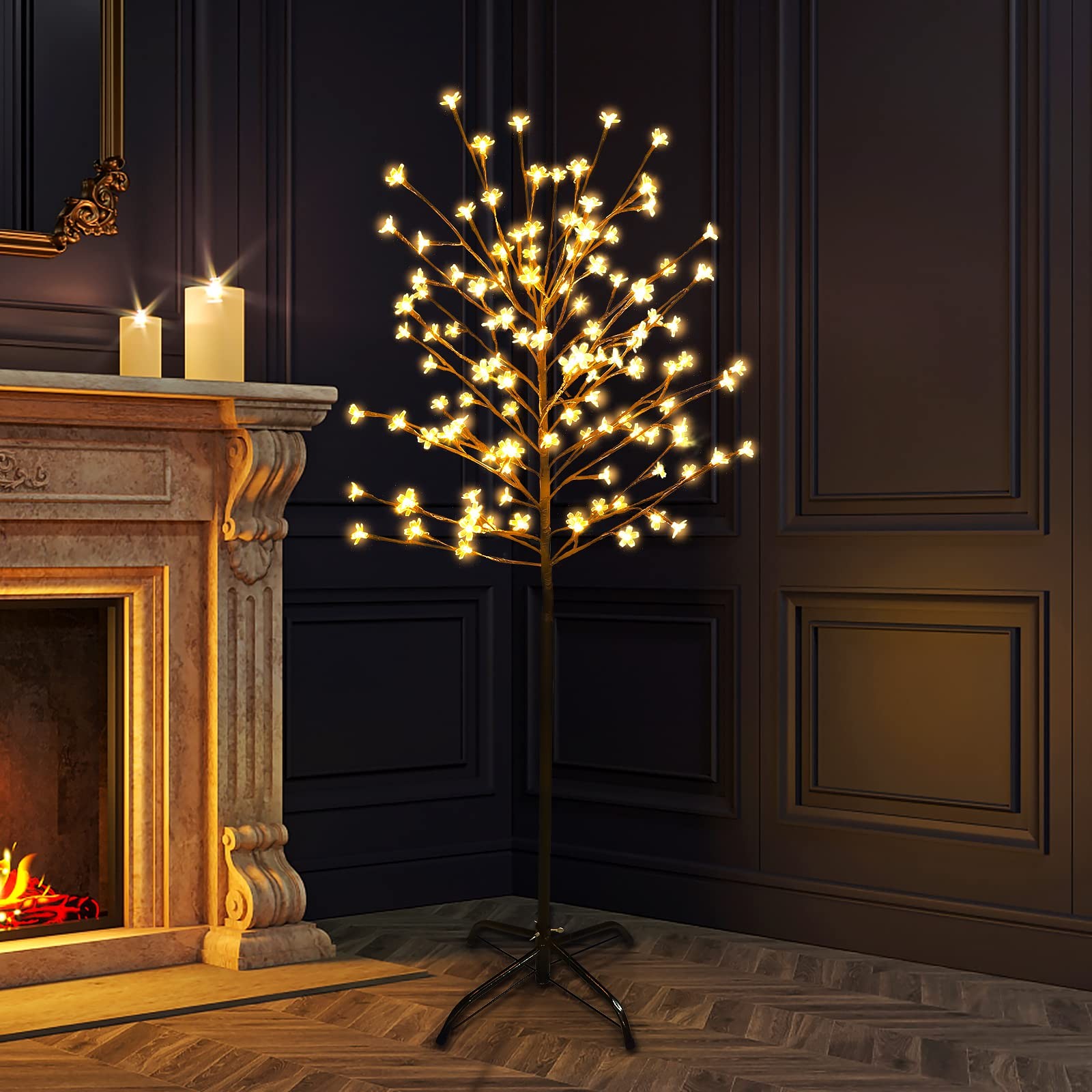 4.5FT Cherry Blossom Tree, 104 LED Warm White Lighted Artificial Tree for Decora