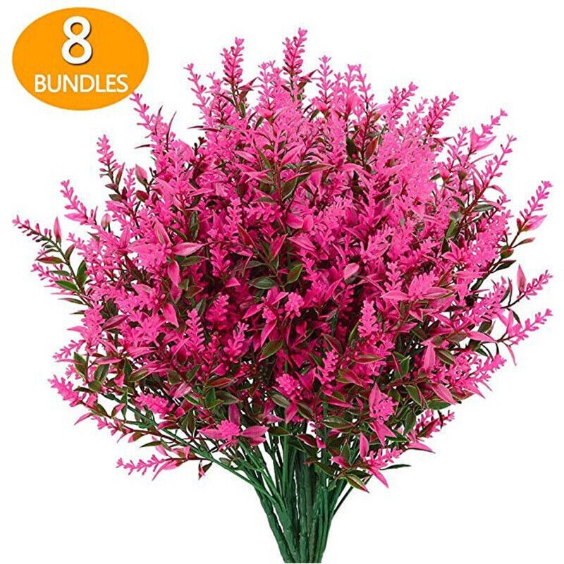8 Bundles Outdoor Artificial Lavender Fake Flowers UV Resistant Shrubs Plants