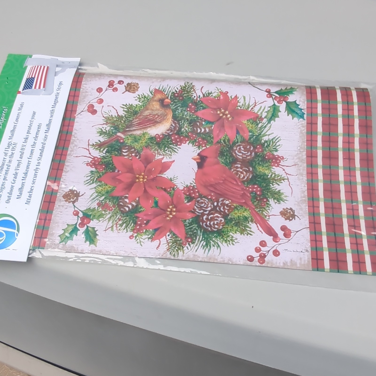 Custom Design Mailbox Cover. New In Packaging. Christmas Wreath and cardinals