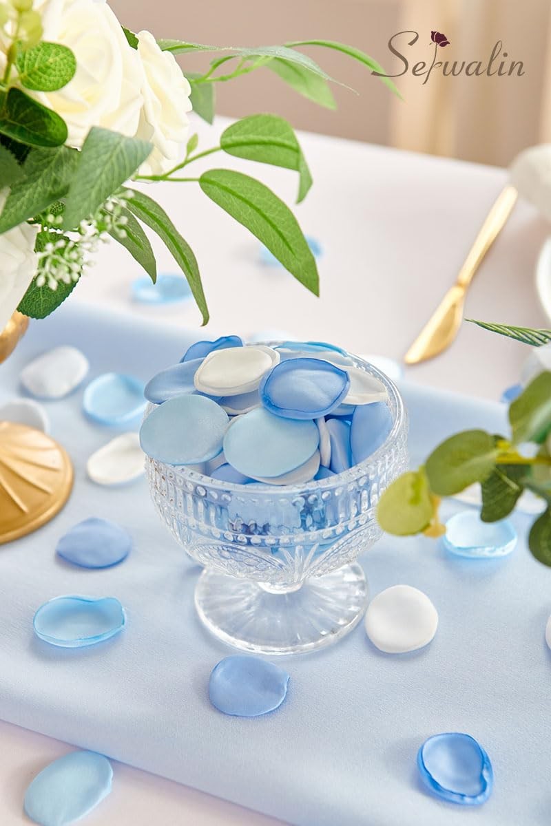 300 PCS Silk Rose Petal Blue White Flower Girl Aisle Basket Bridal Shower Deco