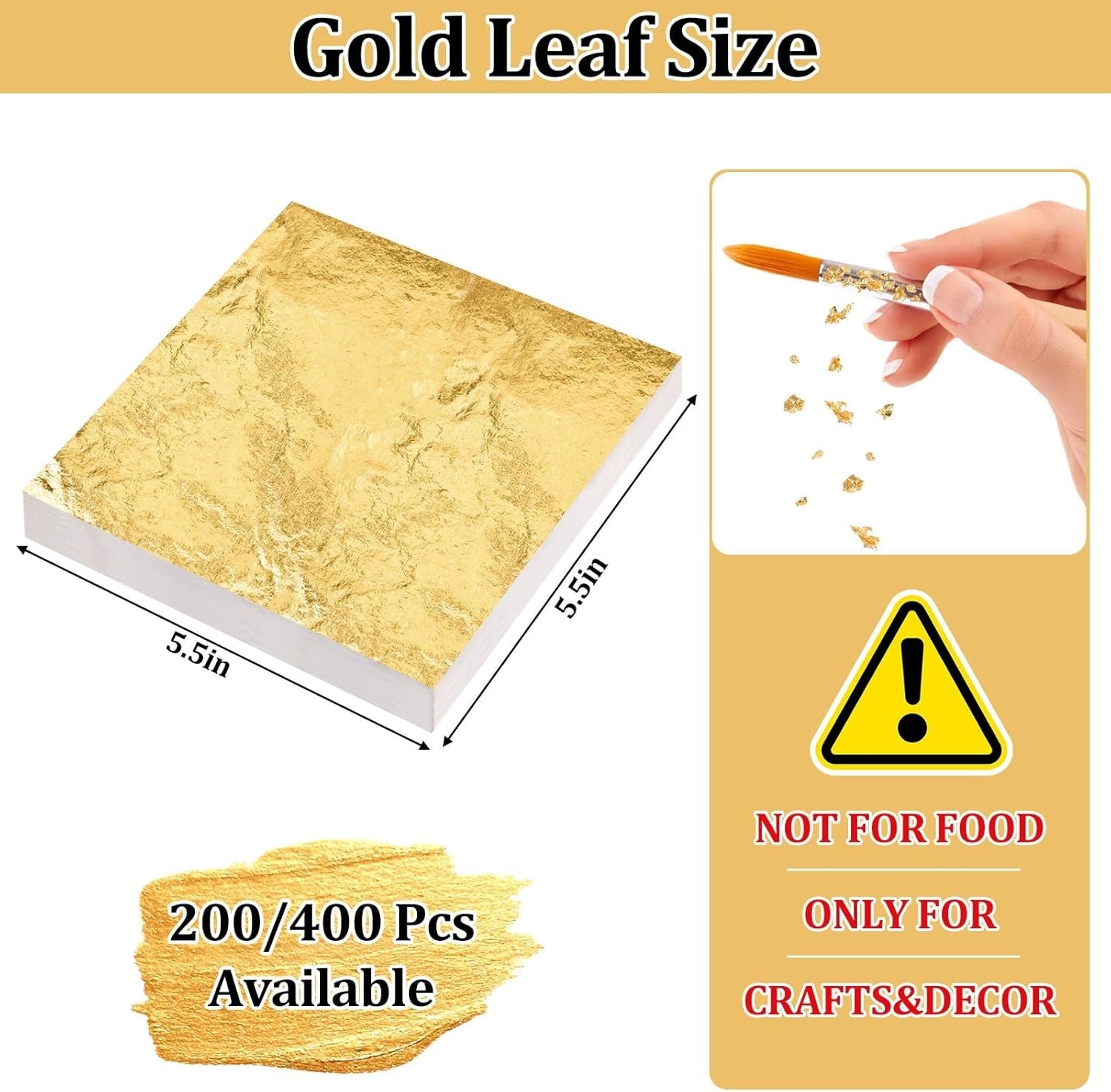200 Hojas De Pan De Oro De Imitacion Para Artes, Manualidades Doradas, Decor NEW