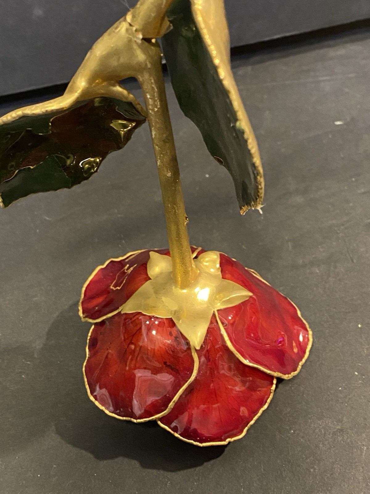 24k Gold Dipped Garnet Colored Lacquer Real Rose Valentine’s Day Holiday Gift