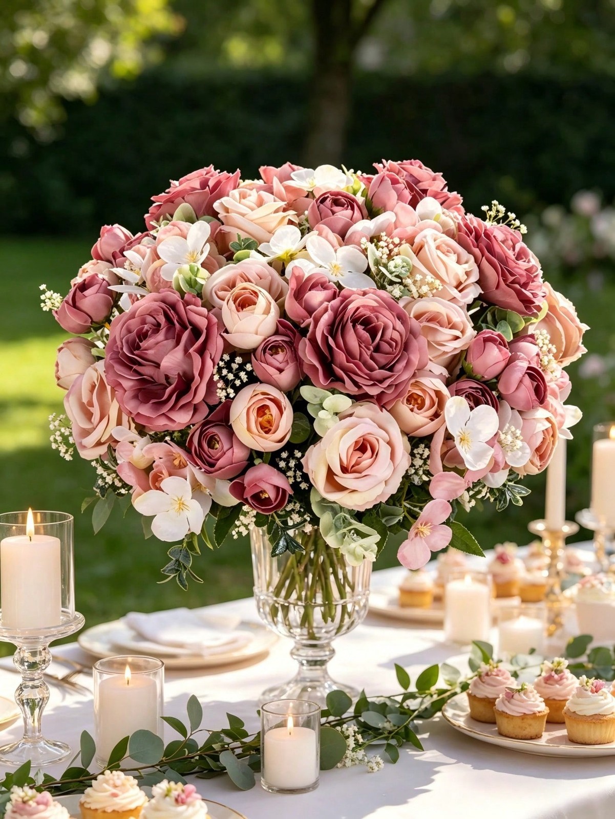 Sand Red Artificial Silk Rose Bouquet For Wedding Home Decor One Size