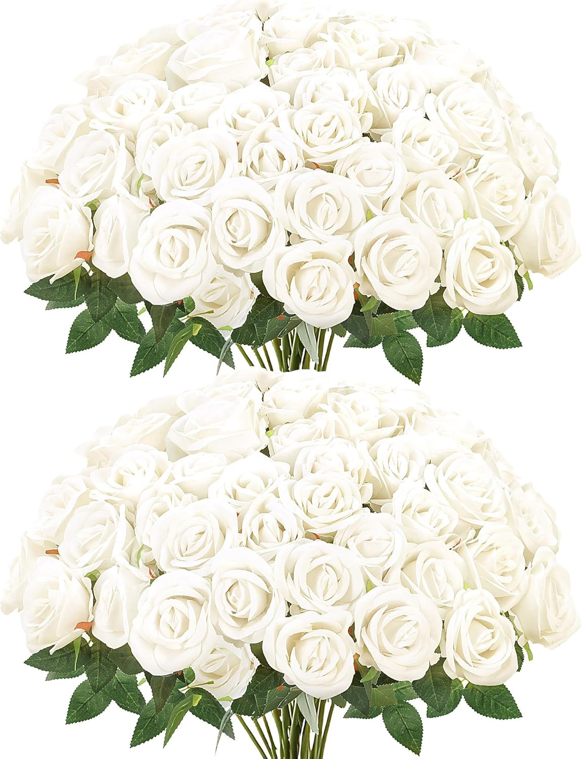 50 Pcs Artificial Roses Red Flowers Fake Velvet Silk Roses with Stems Bulk Reali