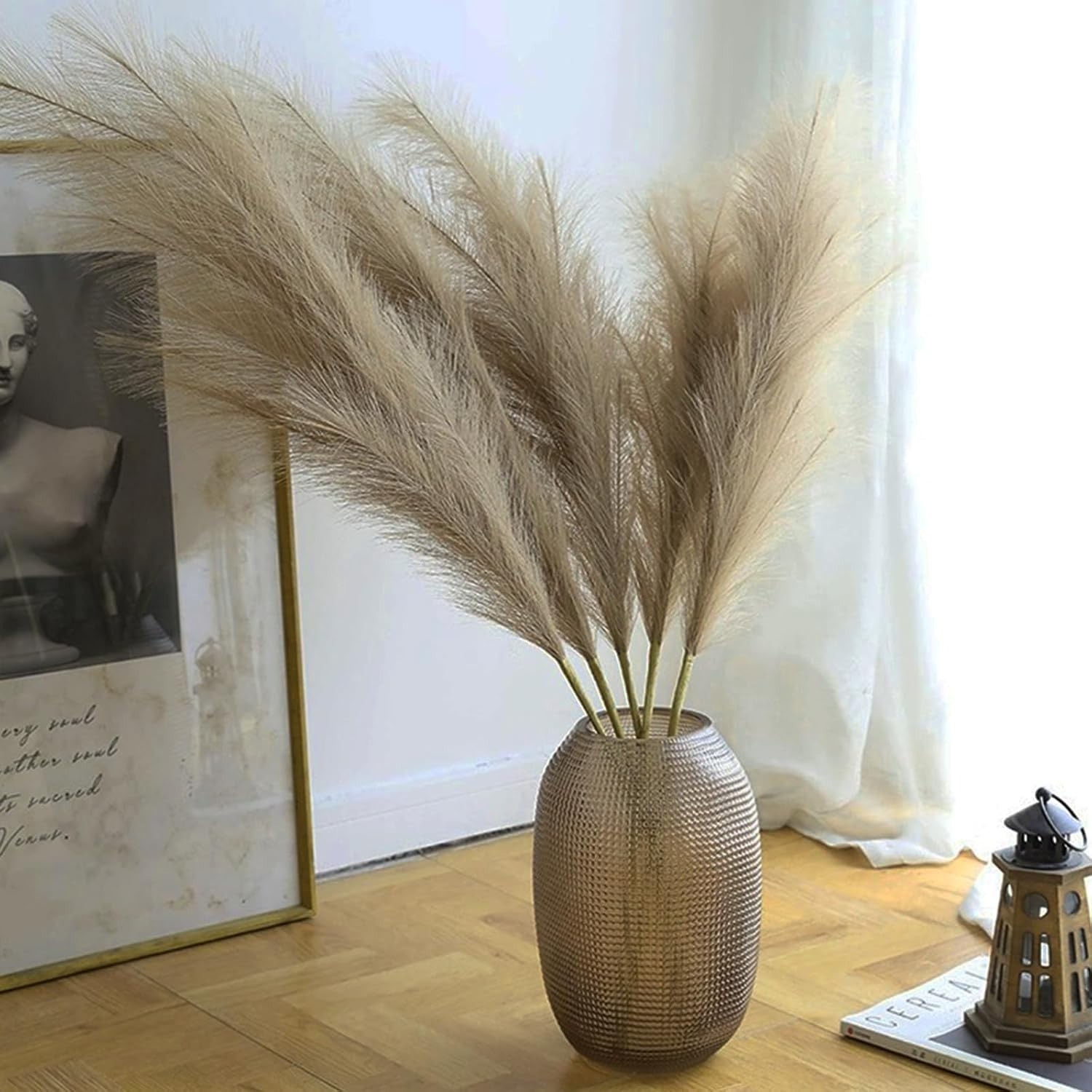 38″ 10 Stems Faux Pampas Grass Decor – Tall Pampas Grass for Floor Vase Fluff…