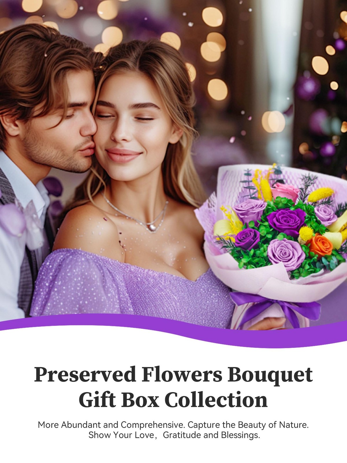 Forever Flowers for Delivery, Preserved Flowers Bouquet,Eteranl Rose,Purple