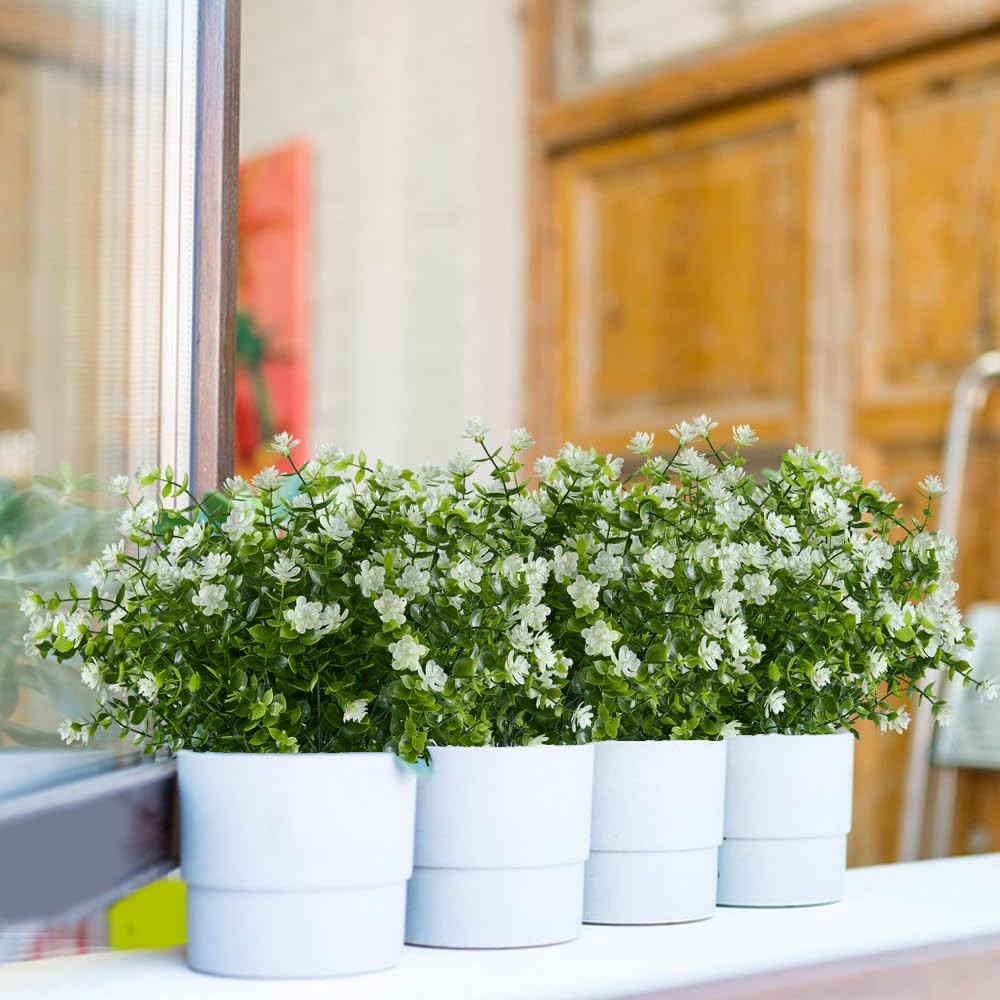 6PCS Artificial Eucalyptus Plants,Fake Boxwood Shrubs UV Resistant No Fade Fa…