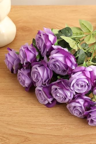 10PCS Artificial Roses Flower with Stems Slik Fake Flowers Light Purple