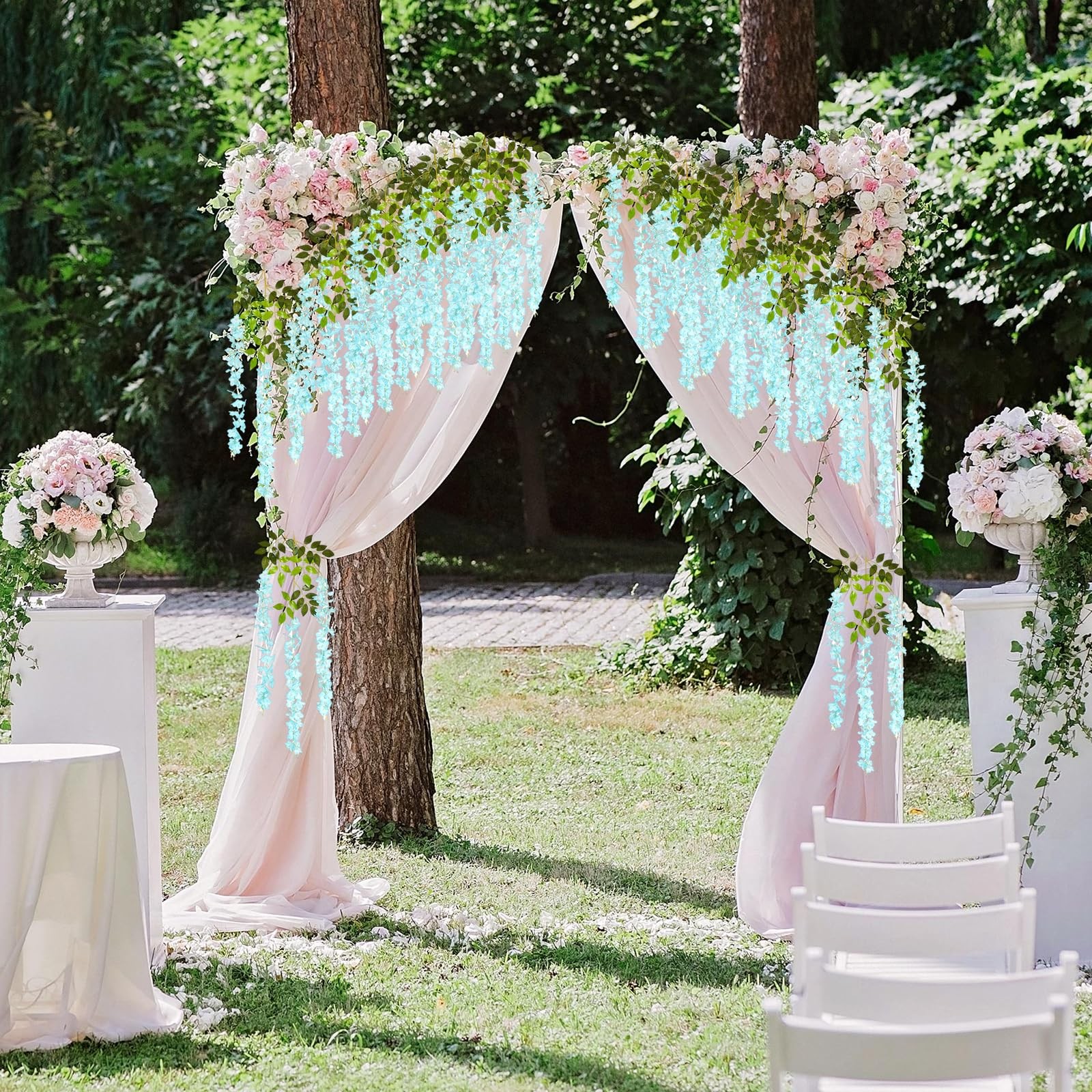 Luerbi 24 Pack Teal Wisteria Hanging Flowers Garland, 3.77 Feet Artificial Fl…