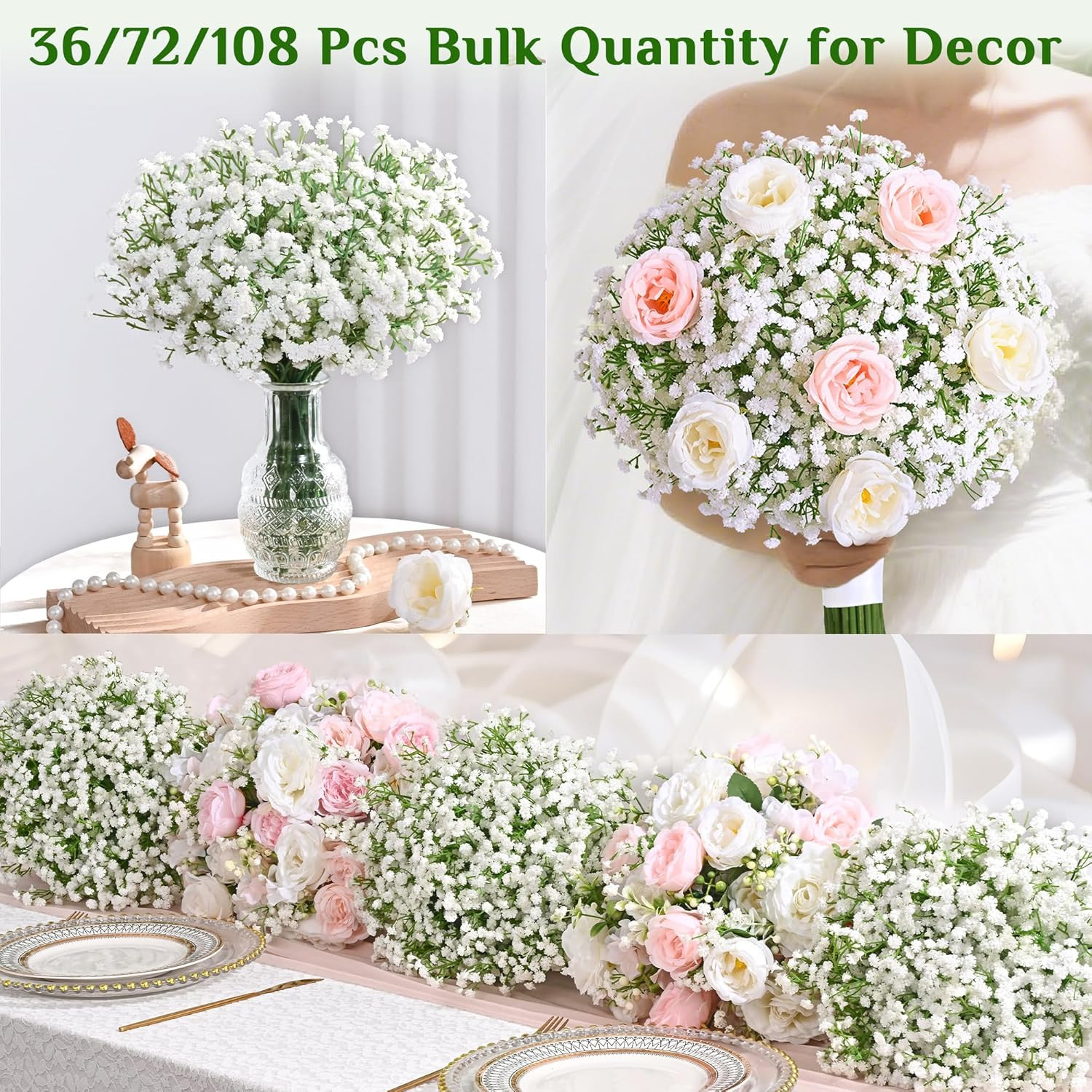 108 Pcs White Artificial Baby’s Breath Flowers for Wedding & Home Decor