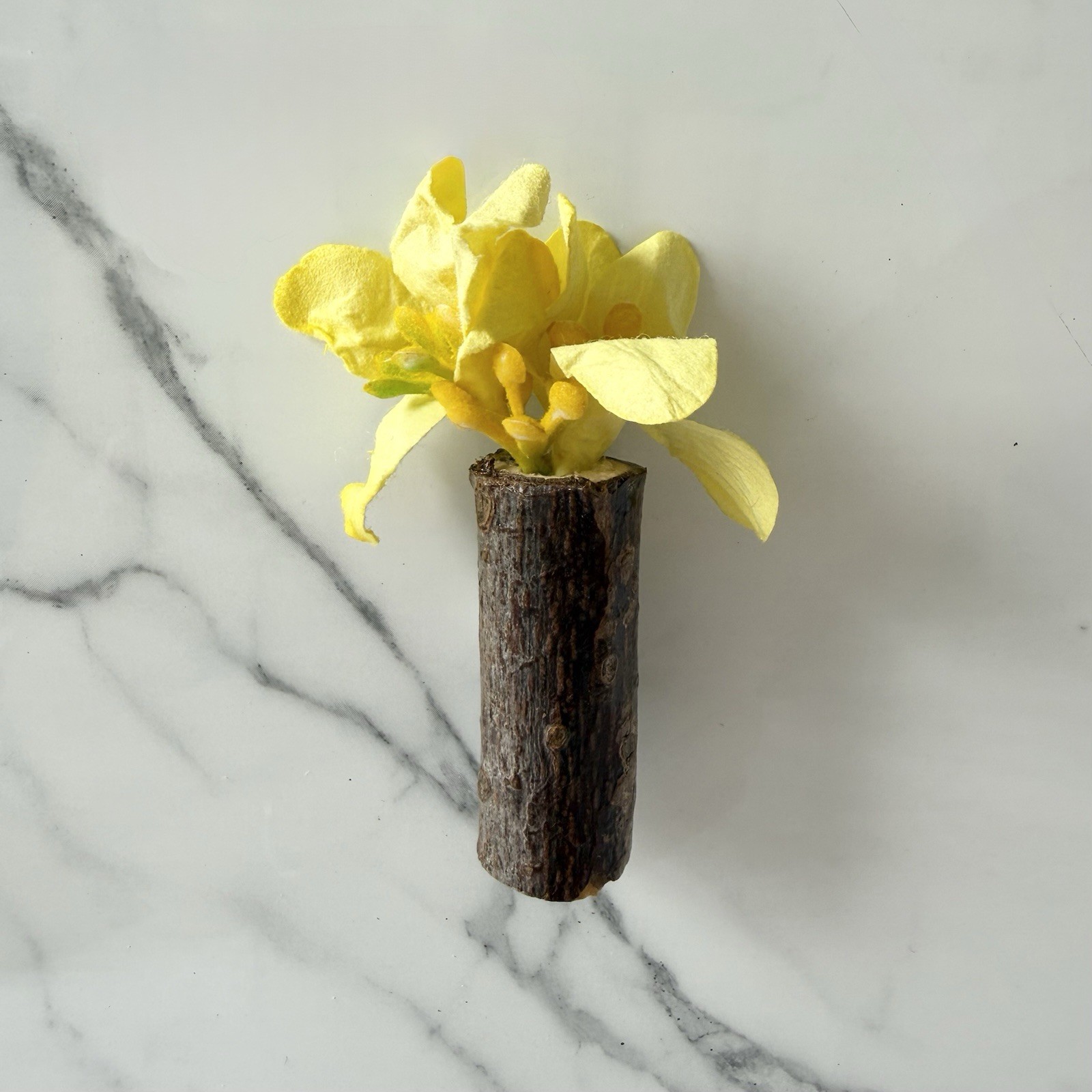 Handmade Mini Faux Yellow Flower Magnet In Stick Vase