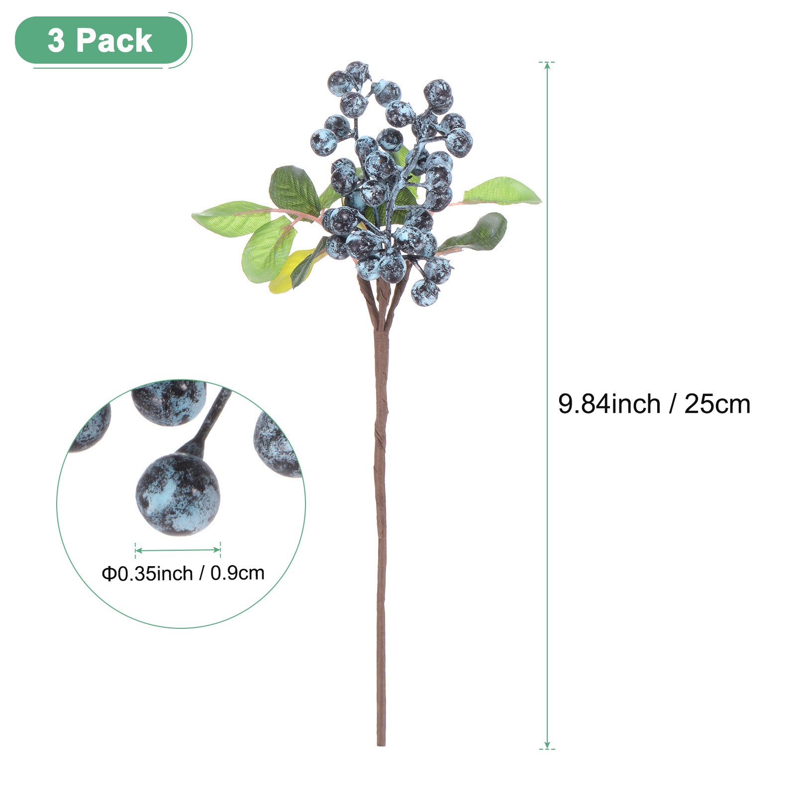 3-Pack Artificial Berry, 9.8 Inch for Home Decor/Wedding [Blueberry]