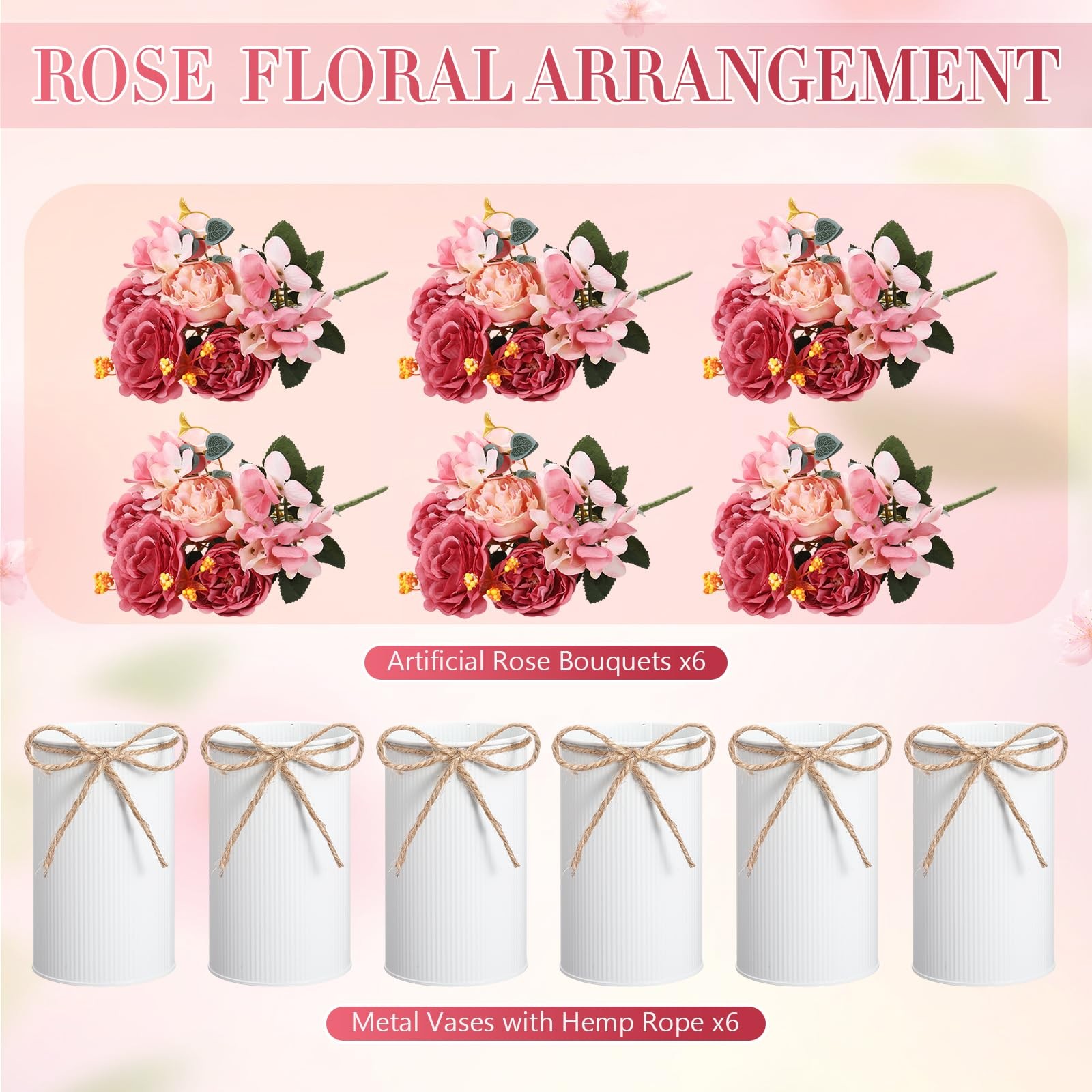 6 Sets Wedding Centerpiece for Table Decoration Dusty Pink Artificial Fake Ro…