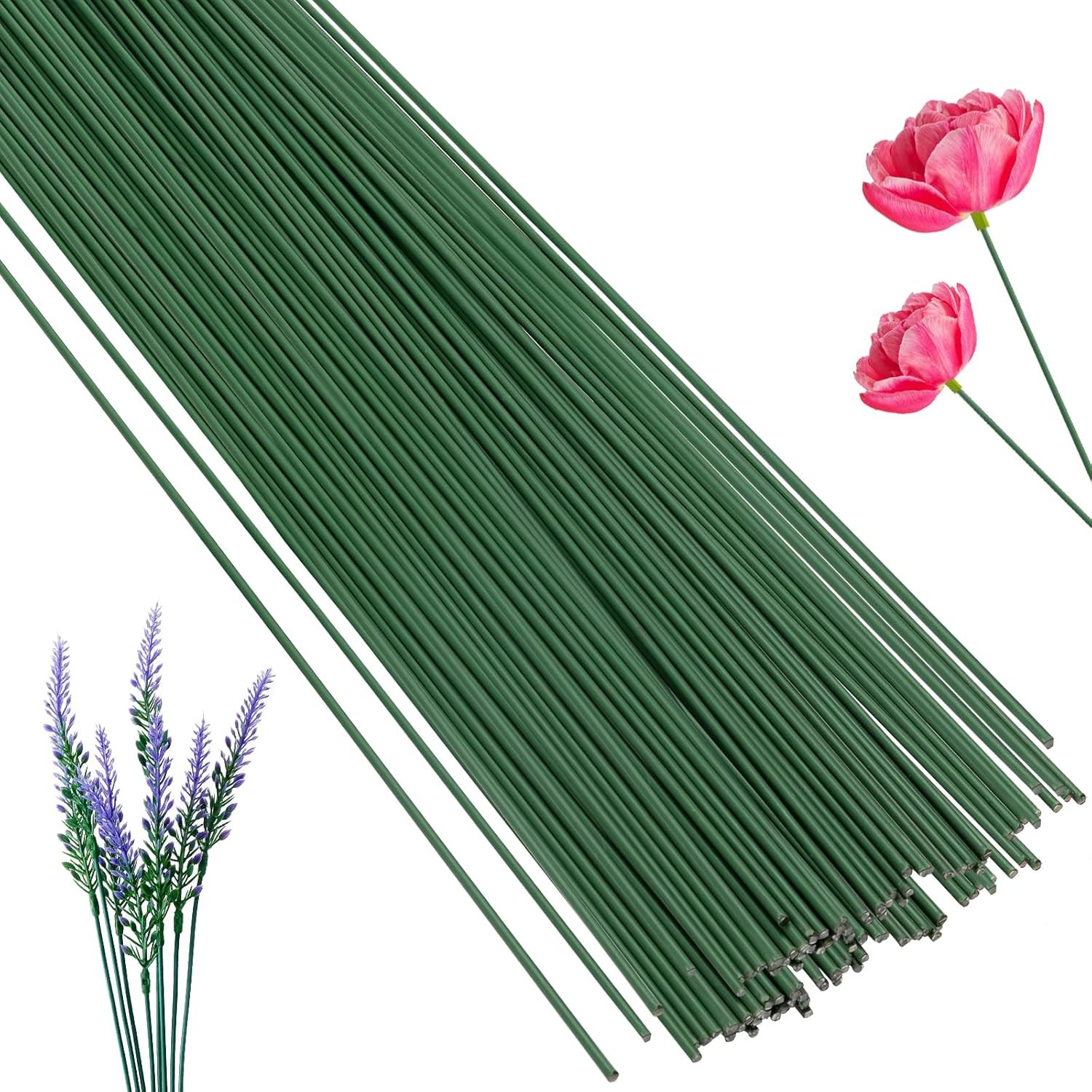 100 Pcs Floral Stems Wire for Paper Flower 14 Inch 2 Gauge Dark Green Floral