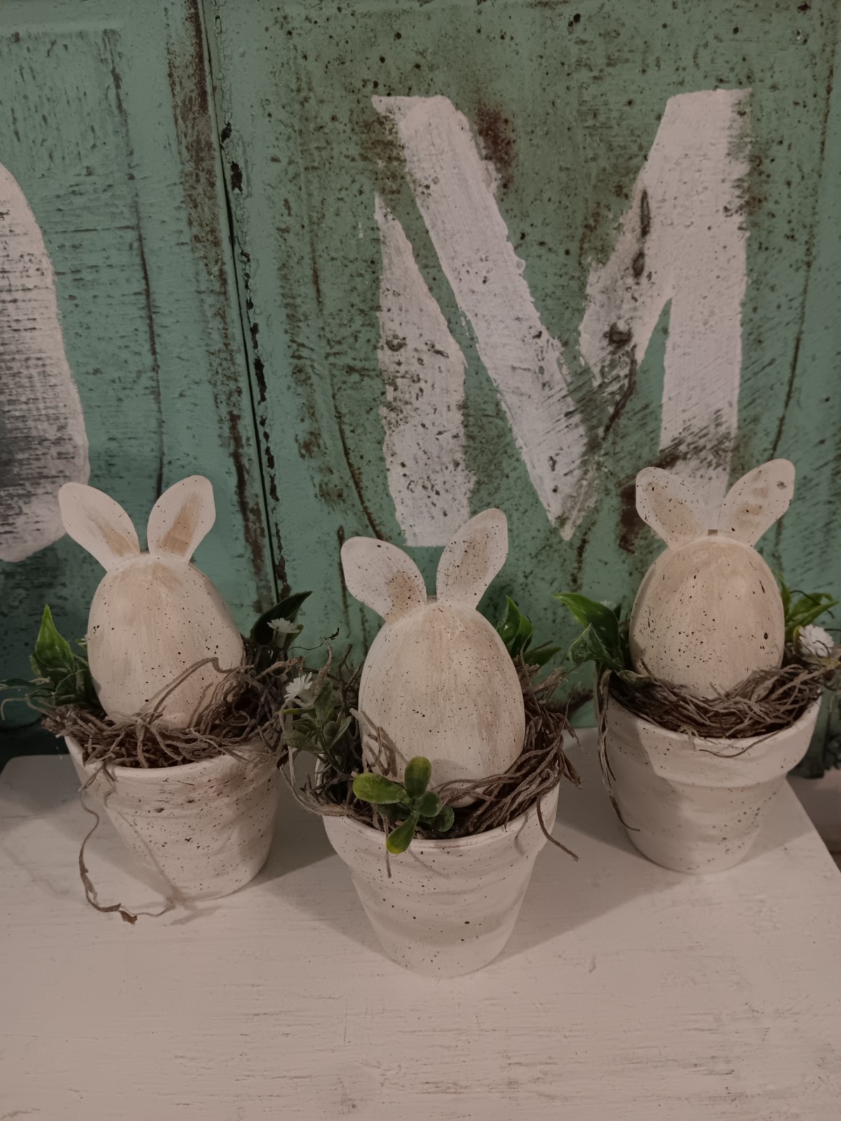 Spring/Easter Clay pots, hand painted with bunnies Set of 3