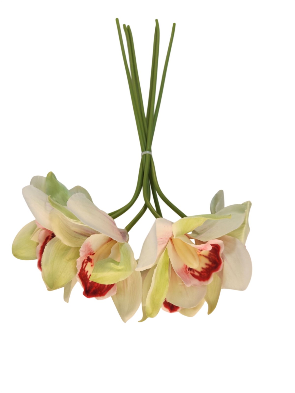 Artificial Cymbidium Orchid Stems Cream Green Burgundy Faux Orchid Bouquet Reali