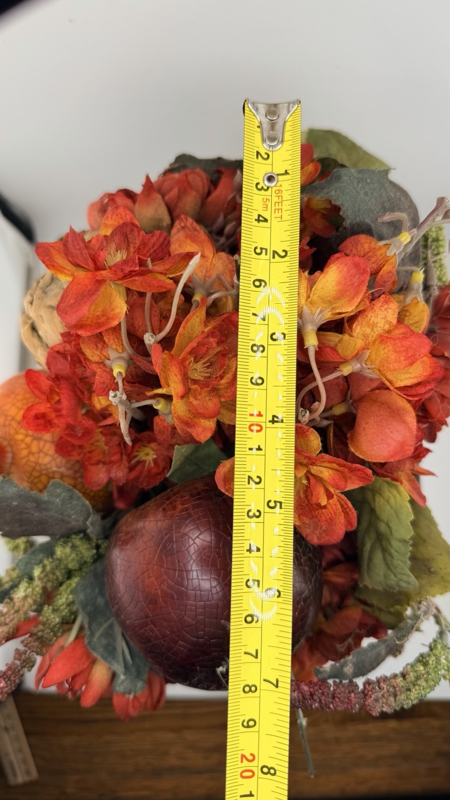 Fall Faux Floral Fruit Arrangement Grapes Pomegranate Planter Centerpiece 14”