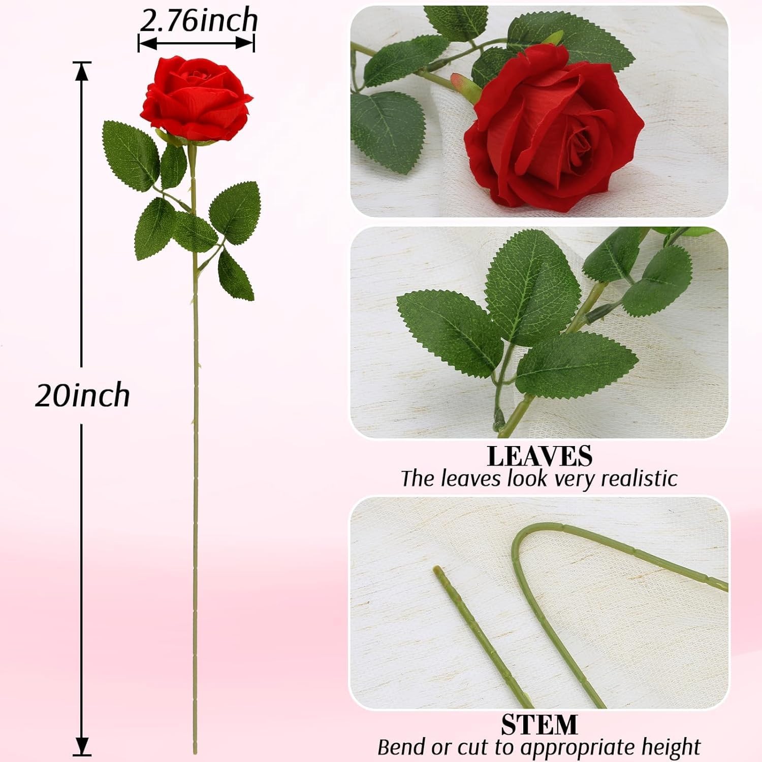 Roses Artificial Flowers, Fake Silk Roses with Stems for Valentine’s Day Moth…