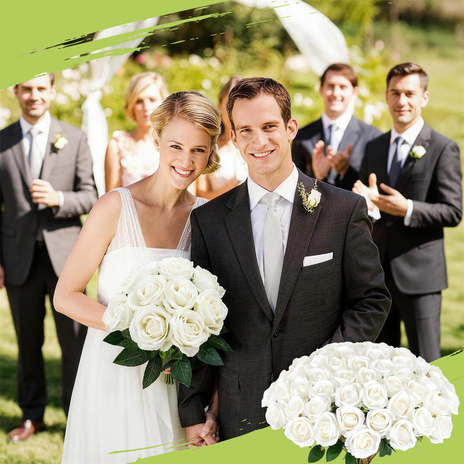 12 PCS Realistic White Roses Artificial Flowers Fake Velvet Silk Bulk Faux